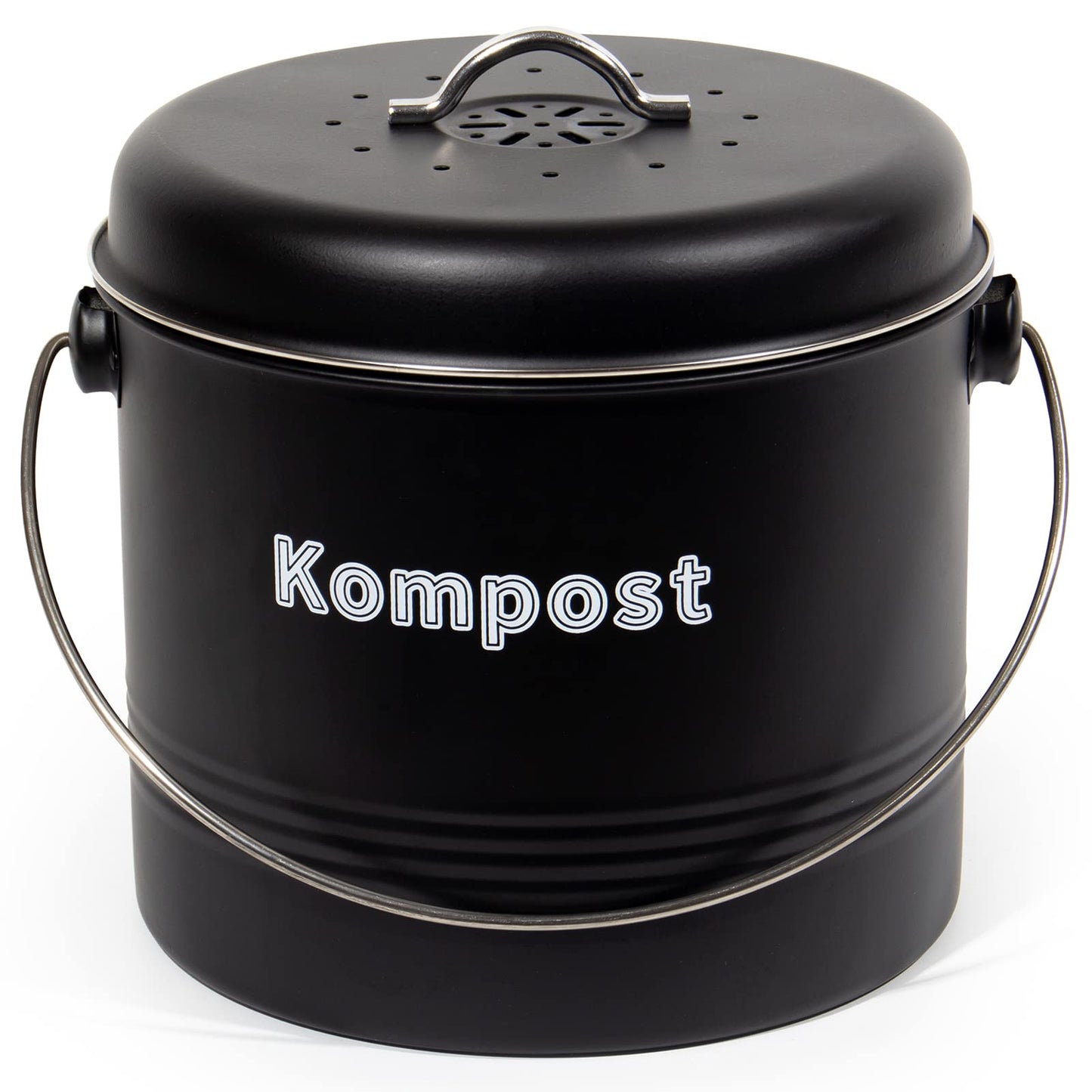 Biomülleimer mit Aktivkohlefilter, 7 Liter, Mattschwarz