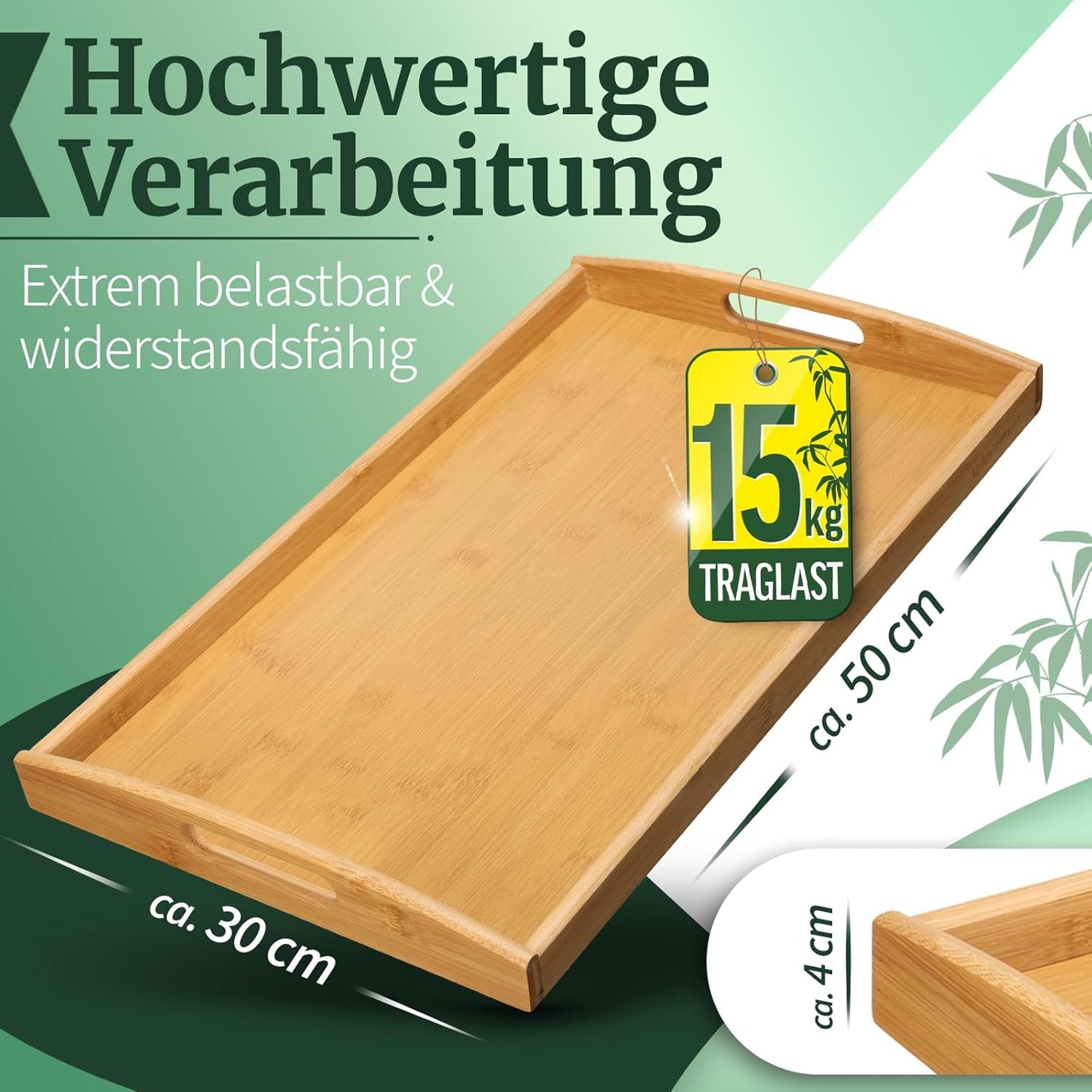 Serviertablett aus Bambus-Holz mit Griffen, Natur