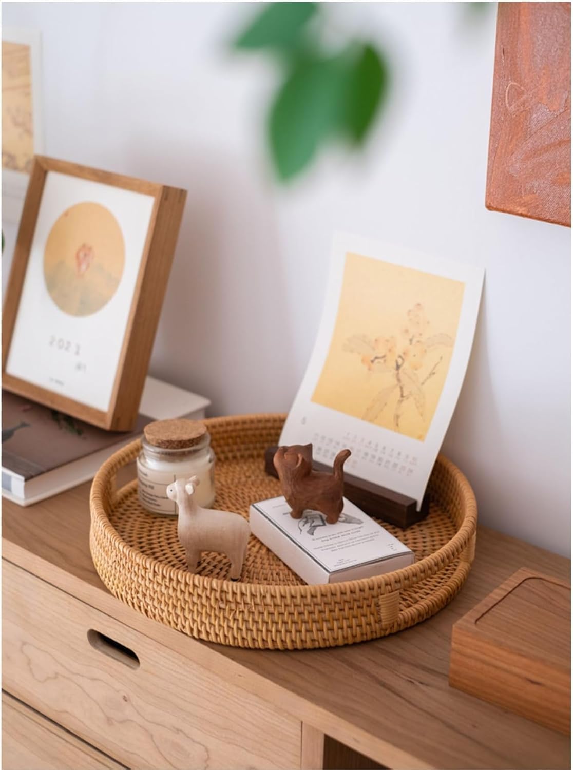 Rundes Serviertablett aus Rattan, 1er-set: 35 X 35 X 6 Cm