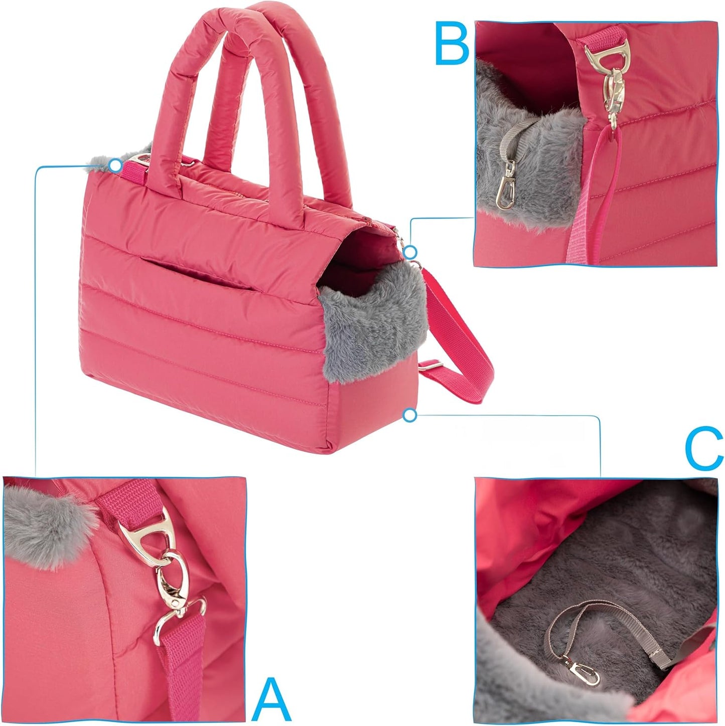 Hundetragetasche für kleine und mittlere Haustiere, S - L 36 x B 17 x H 24 cm HIMBEERFARBEN