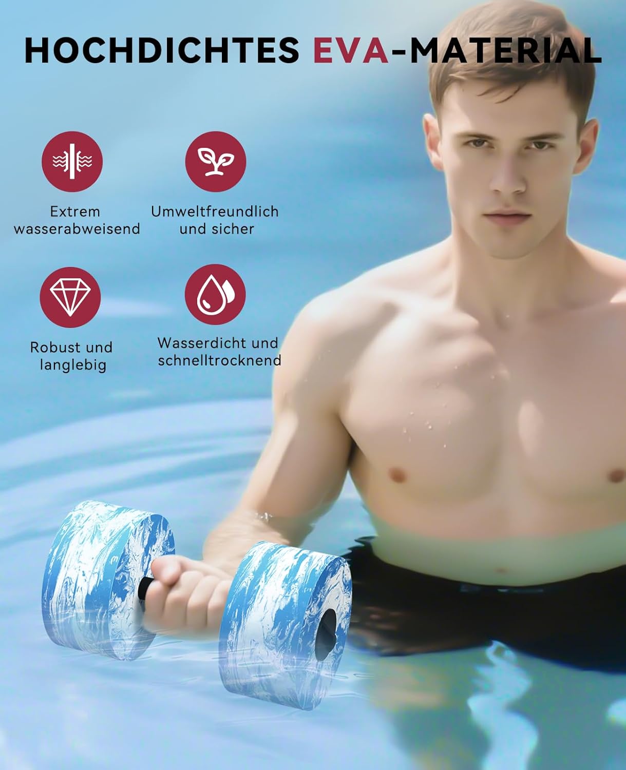 3-in-1 Wasserhanteln mit Verbindungsstange für Aquafitness und Reha, Blau