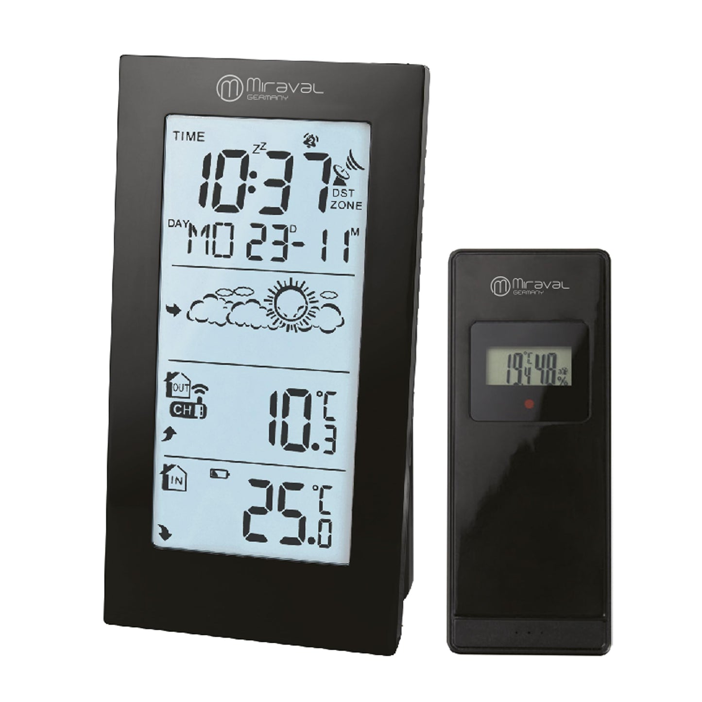 Funk-Wetterstation mit Aussensensor, Schwarz
