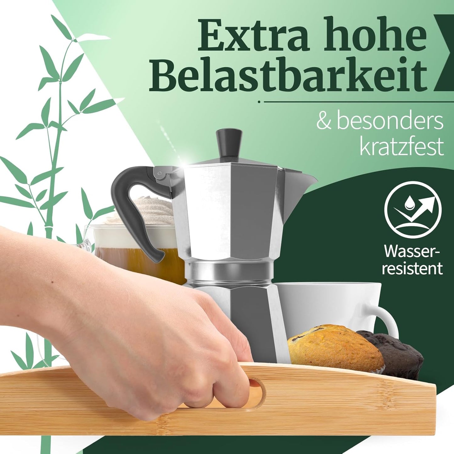 Serviertablett aus Bambus-Holz mit Griffen, Natur