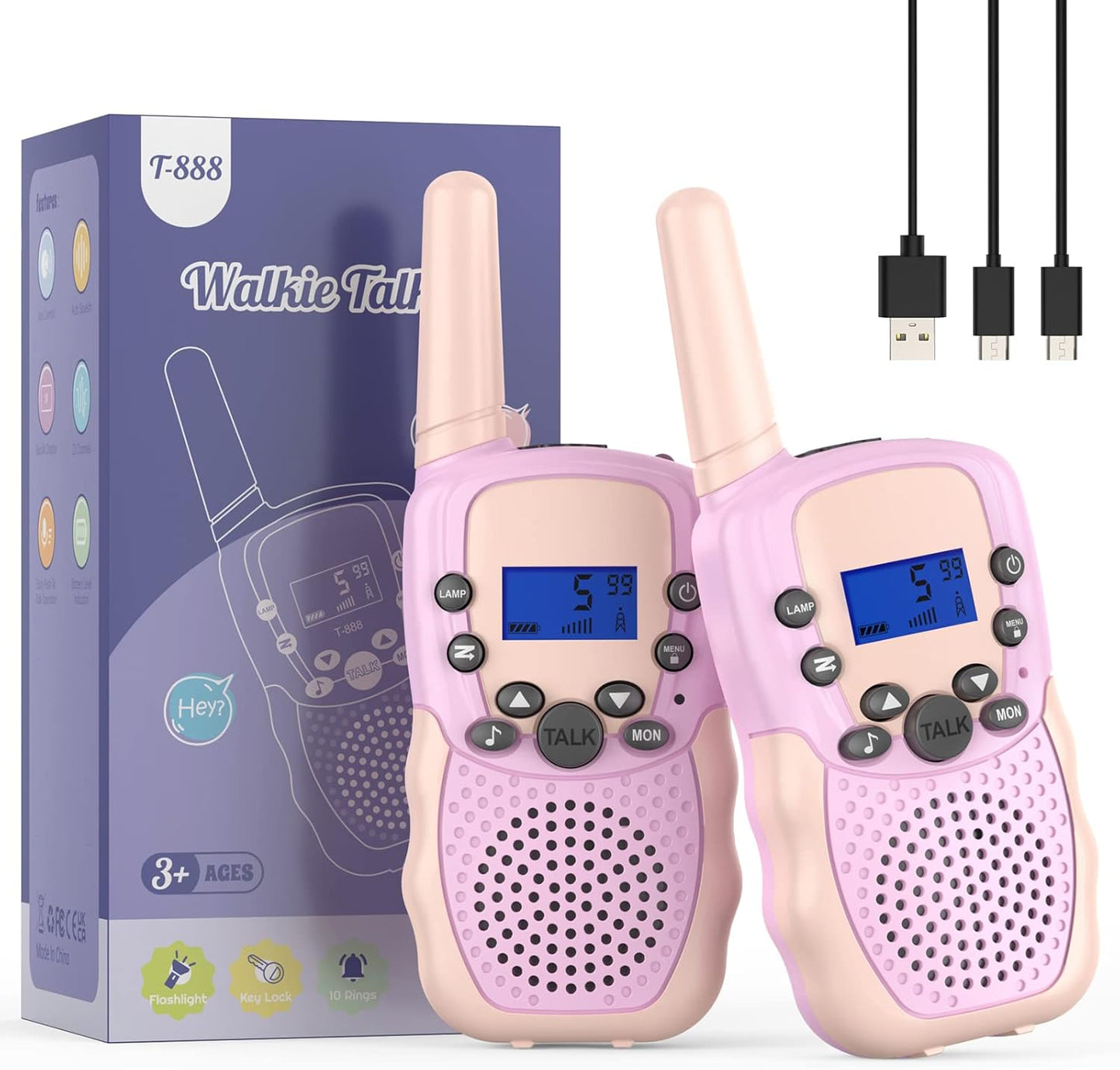 Kinder Walkie Talkies mit VOX & Tastensperre, Rosa