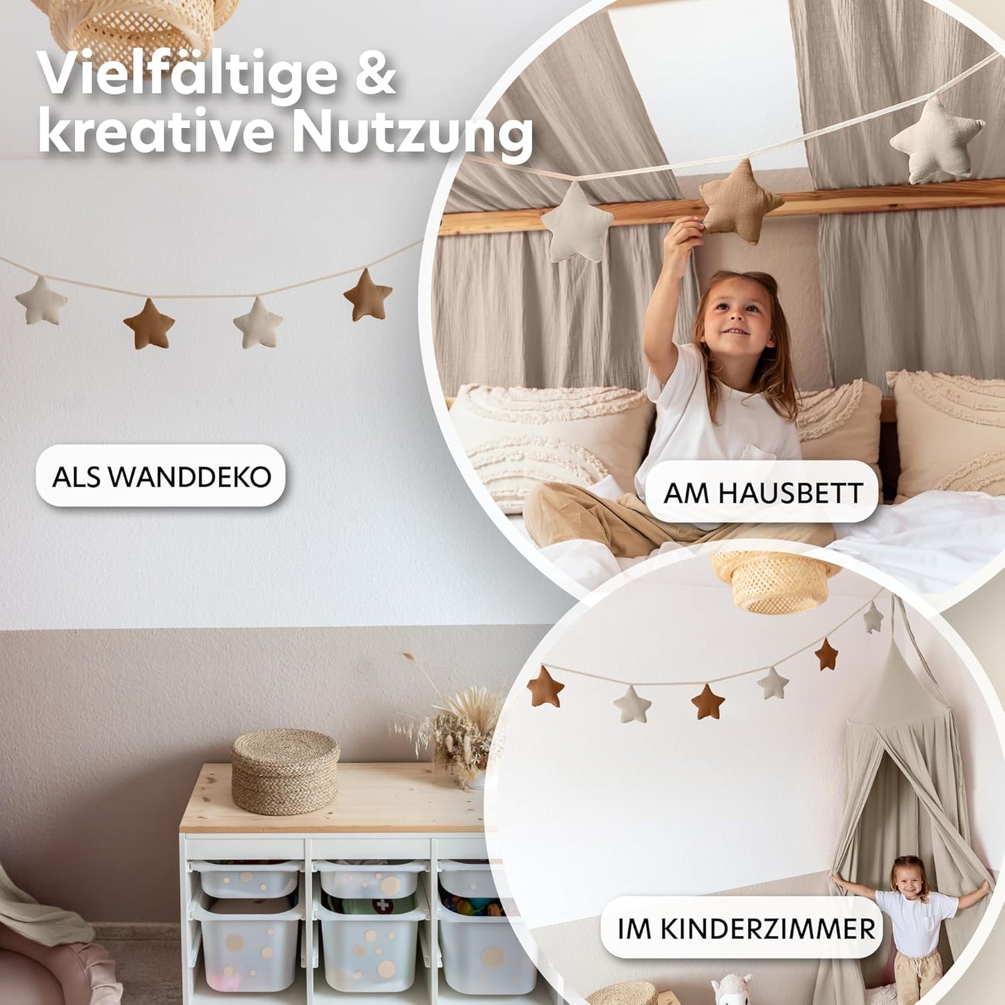 Sternenkette, Nougat & Hellbeige Sterne ohne Goldapplikation