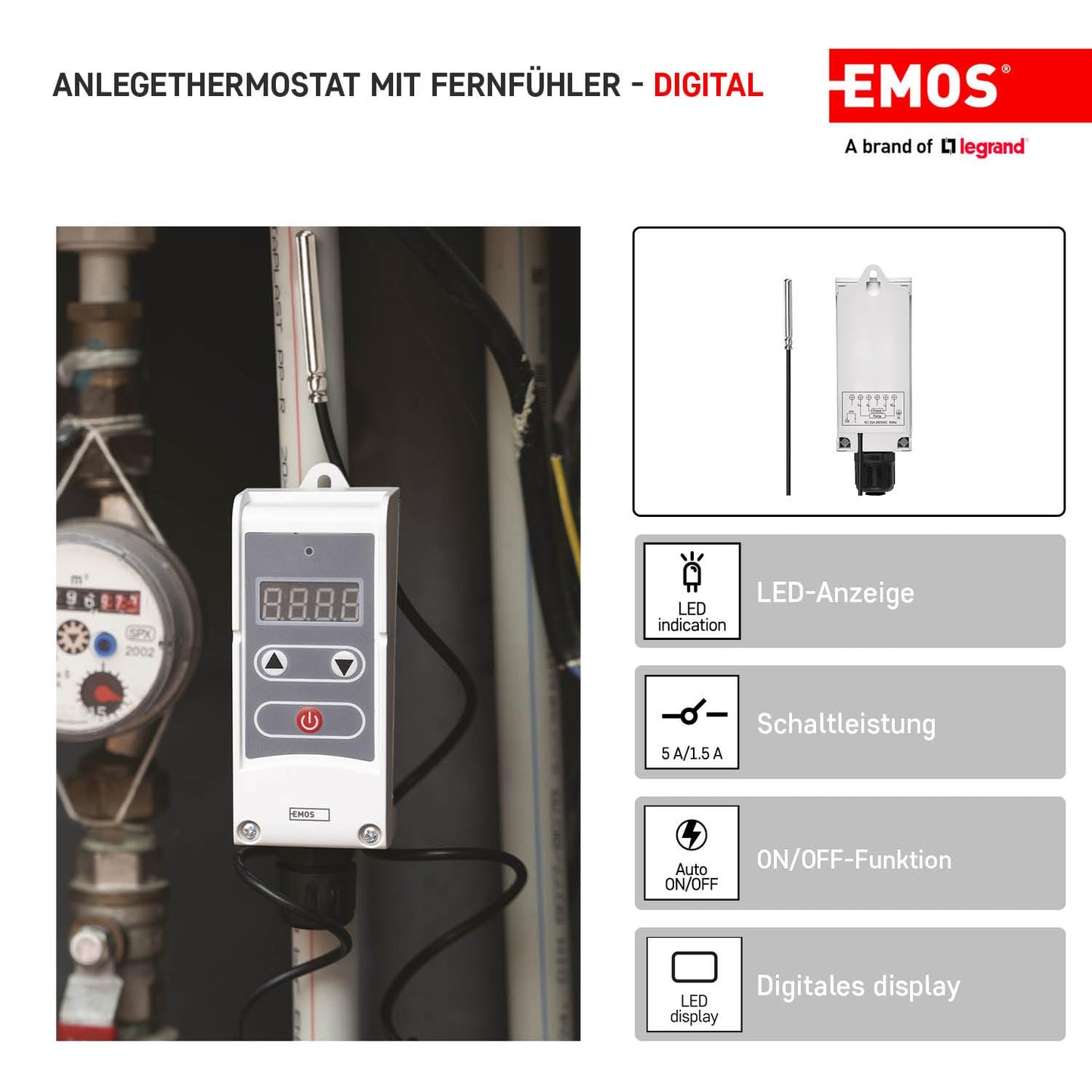 Anlege-Thermostat mit Fernfühler P5684, mit Fernfühler