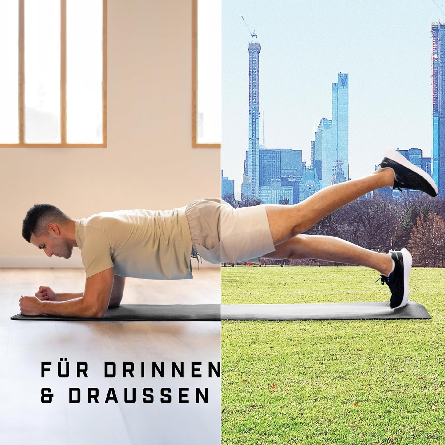 Rutschfeste Yogamatte mit Tragegurt, Schwarz