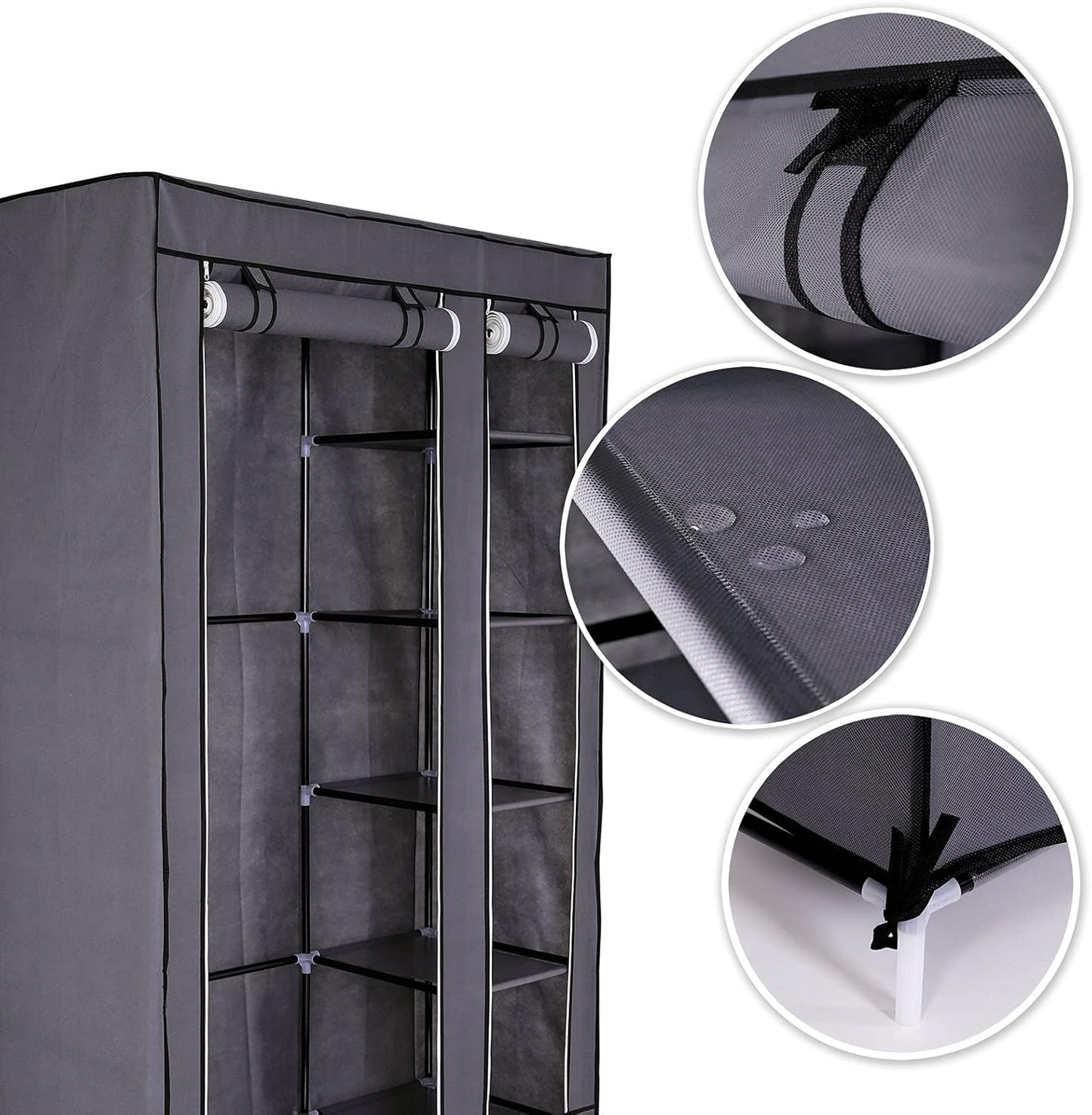 Faltbarer Stoff-Kleiderschrank, 175x110x45 cm Grau