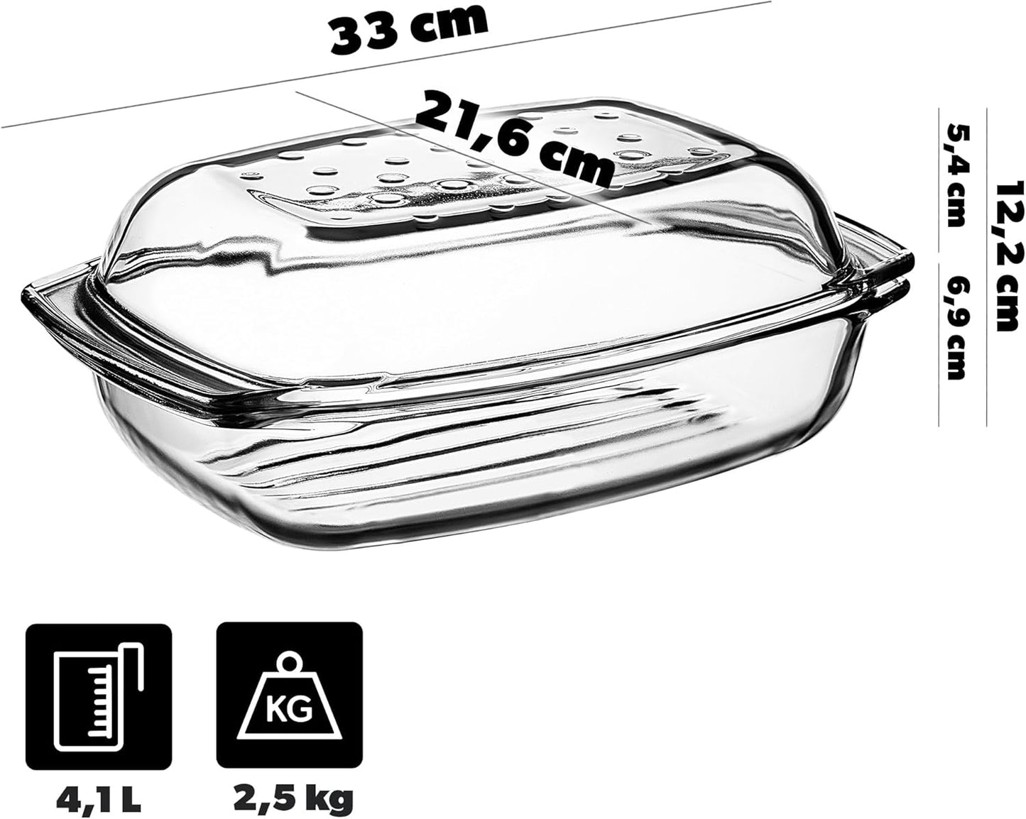 Auflaufform mit Deckel, Rechteckig - 4.1L