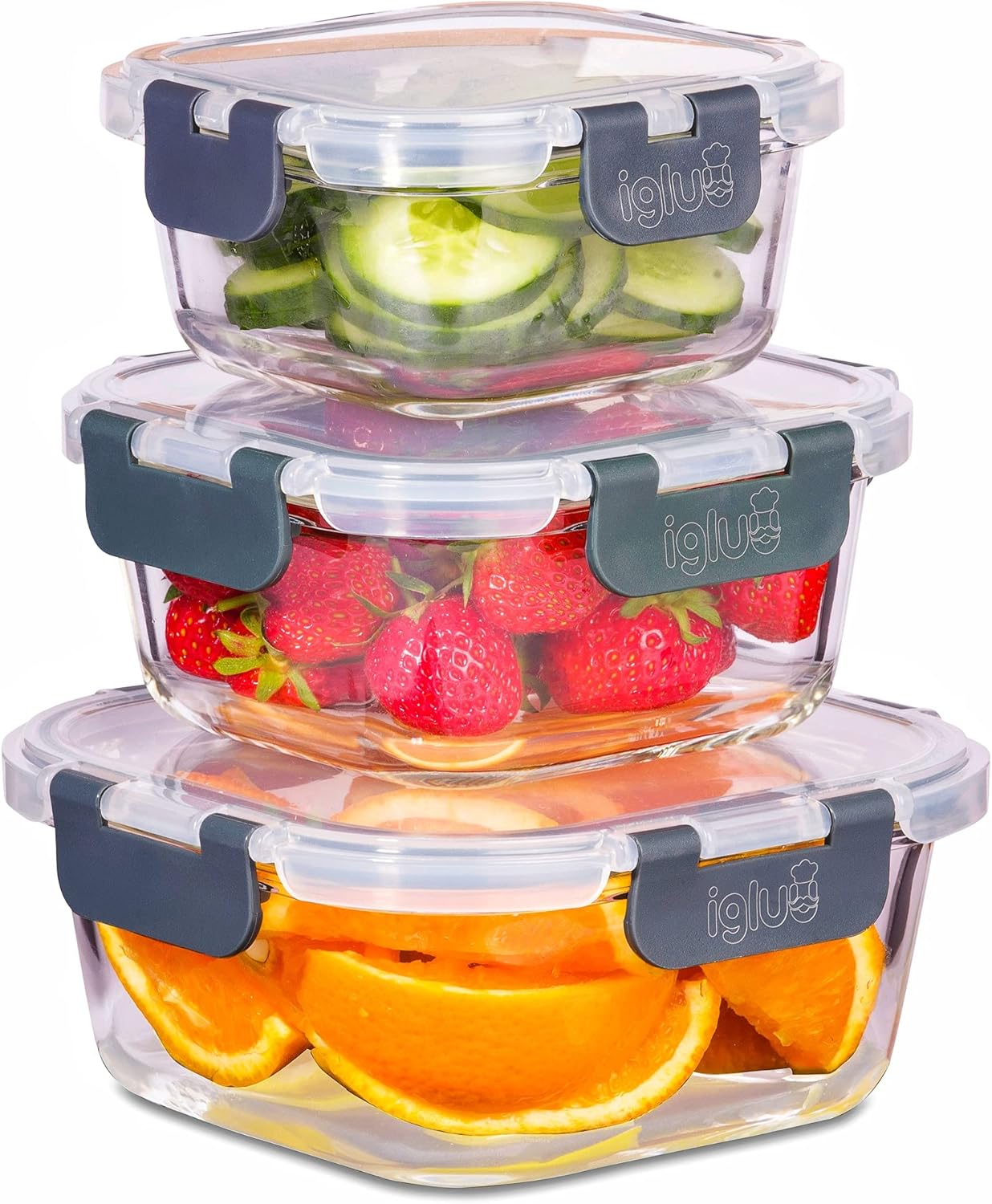 3-teiliges Glasbehälter-Set, Quadratisch