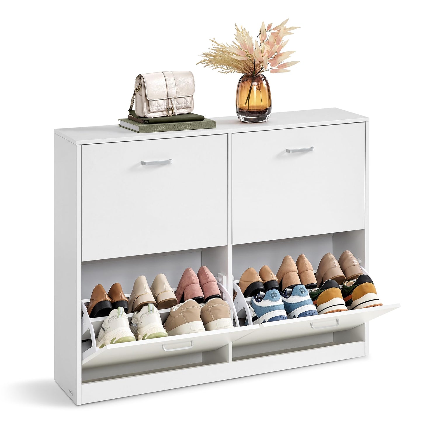 Schuhschrank Klappen Verstellbar Schuhregal Schneeweiss, Schneeweiss