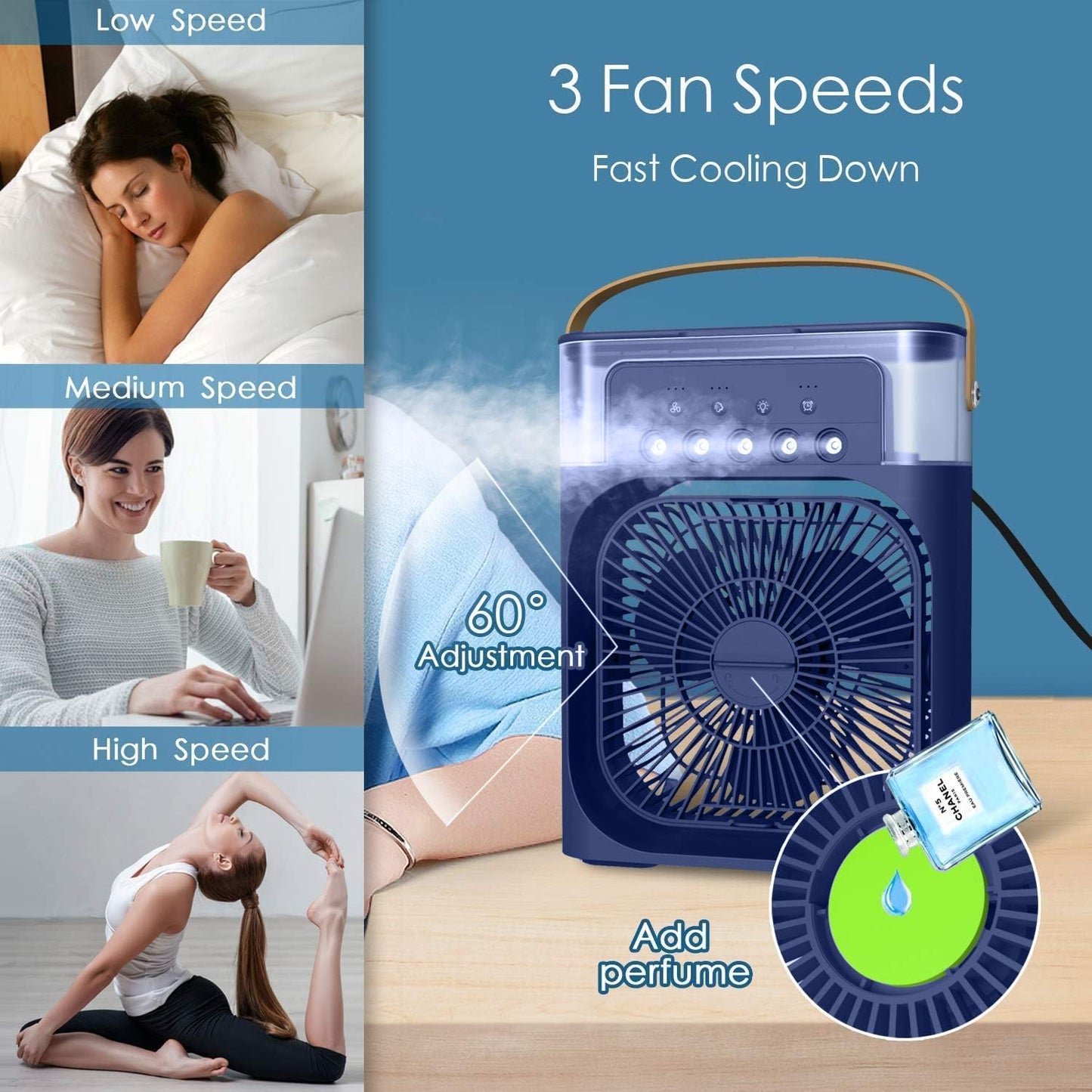 Tragbarer USB-Ventilator mit Luftbefeuchter