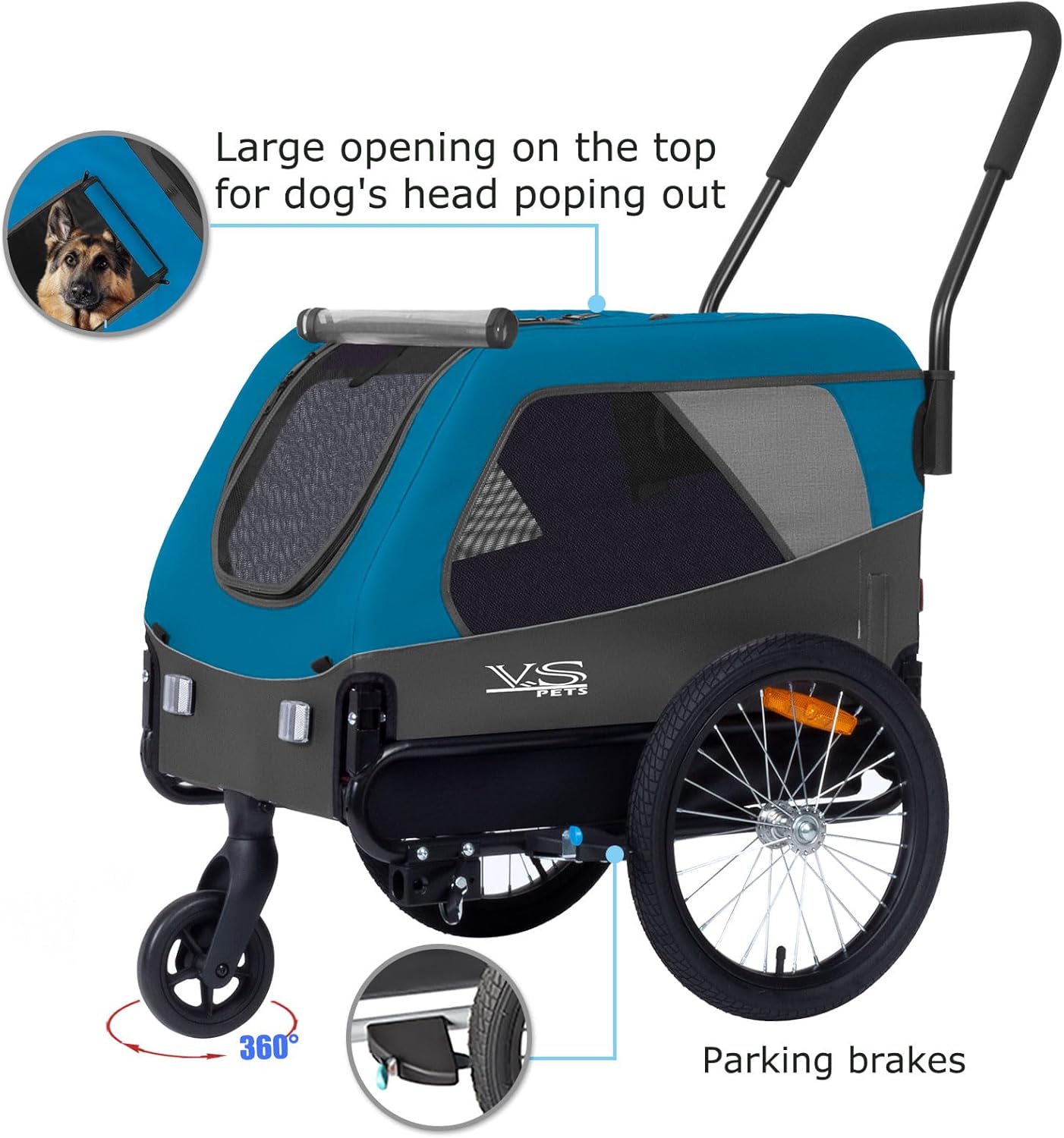 Hundeanhänger und Buggy für Hunde bis 23kg, Blau/Grau