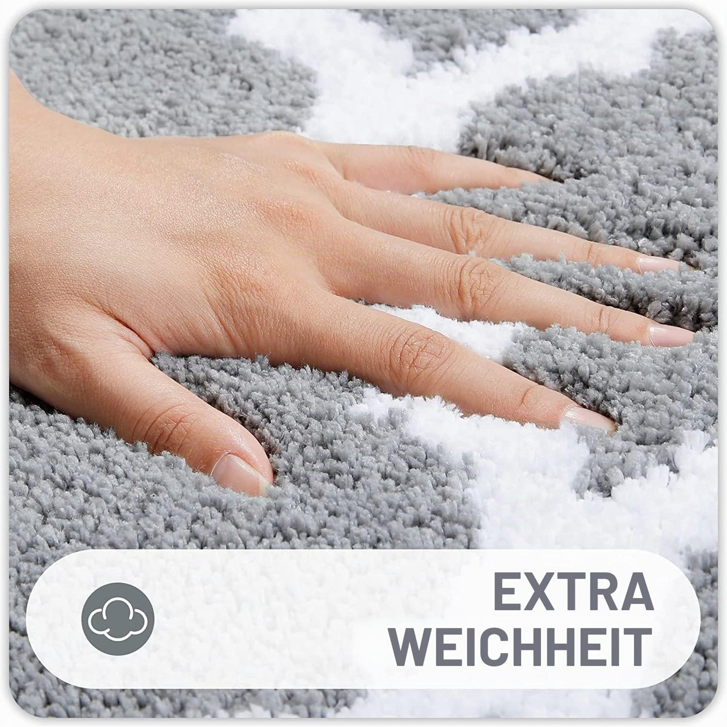 2-teiliges Badematten-Set, 50 x 60 cm (U-förmig) + 50 x 76 cm (Rechteckig) Grau