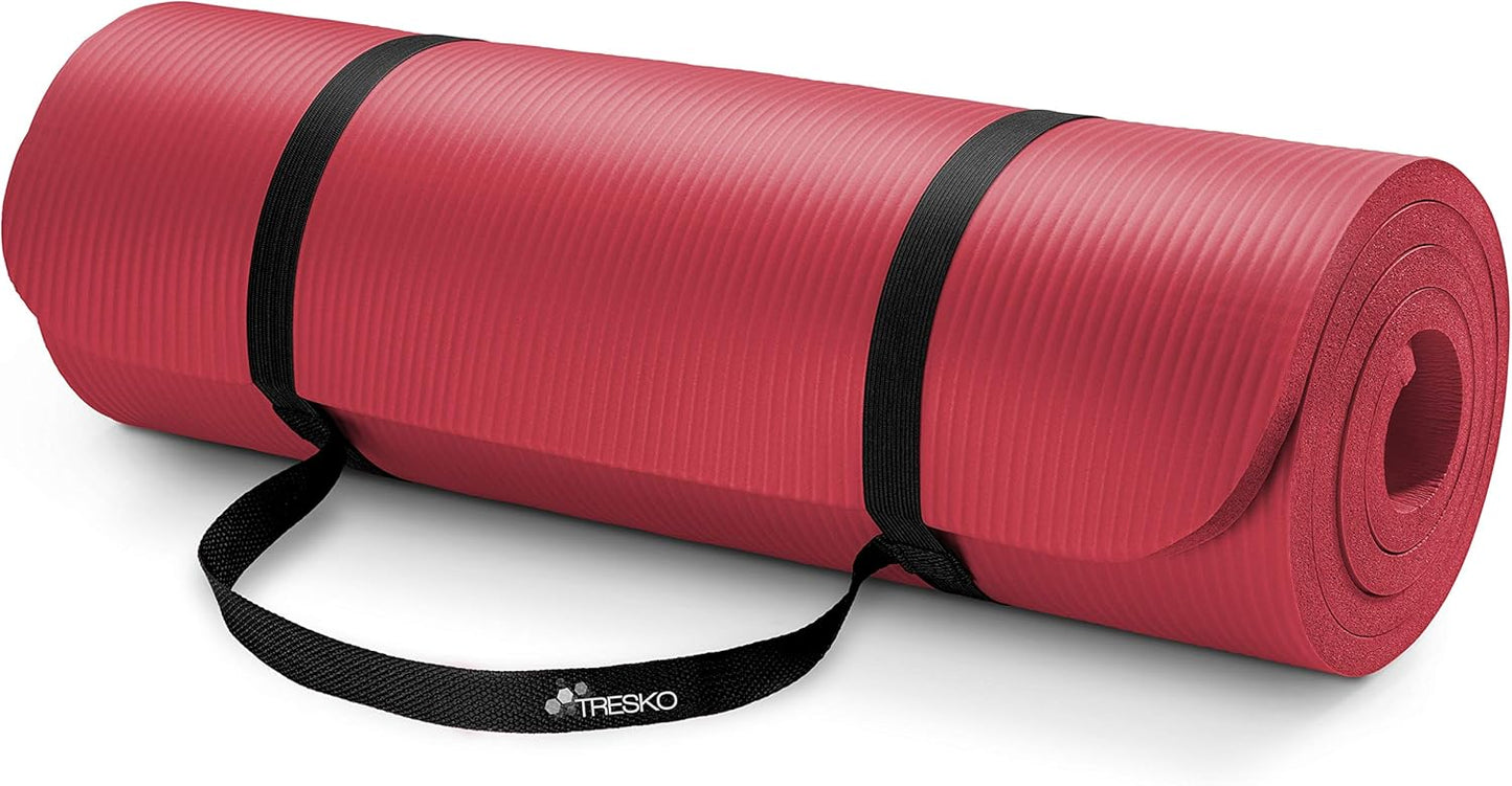 Rutschfeste Yogamatte mit Tragegurt, Rot 185 x 60 x 1,0cm