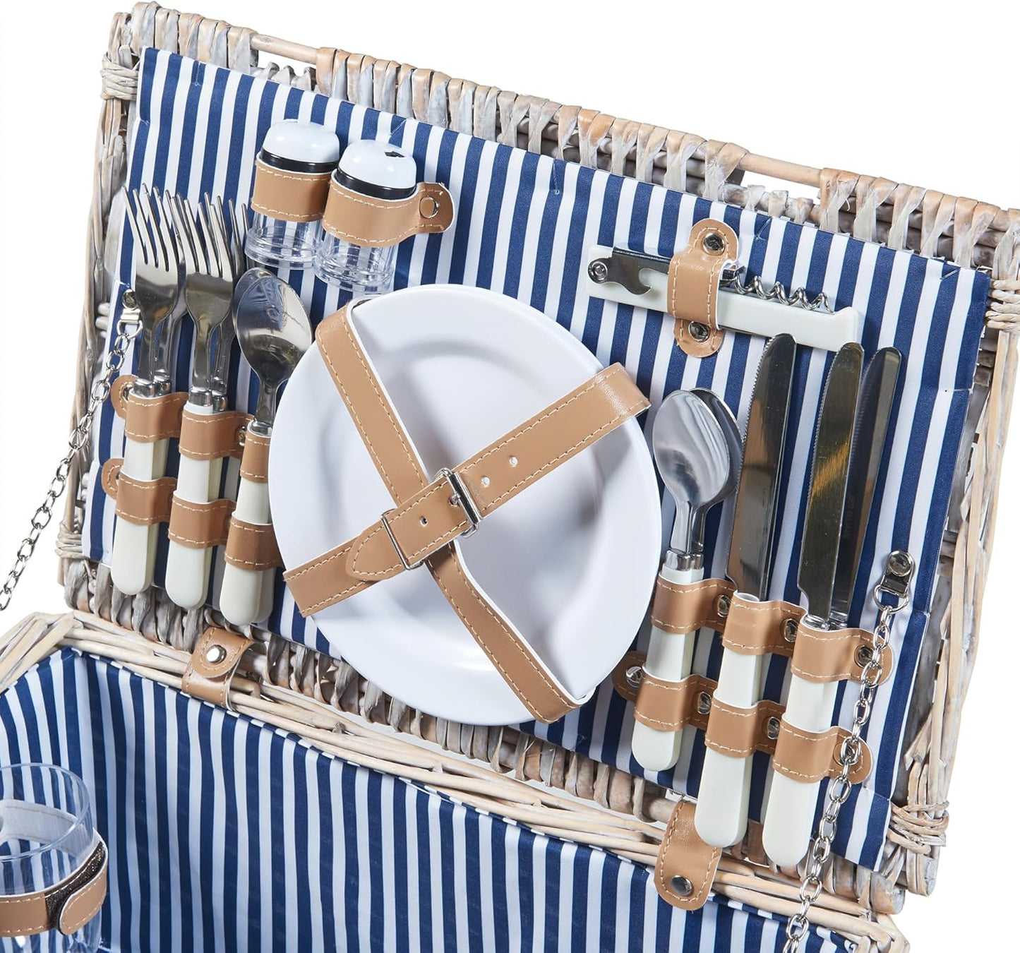 Picknickkorb Lumparland für 4 Personen, Weiß / Blau 42 x 28 x 20 cm