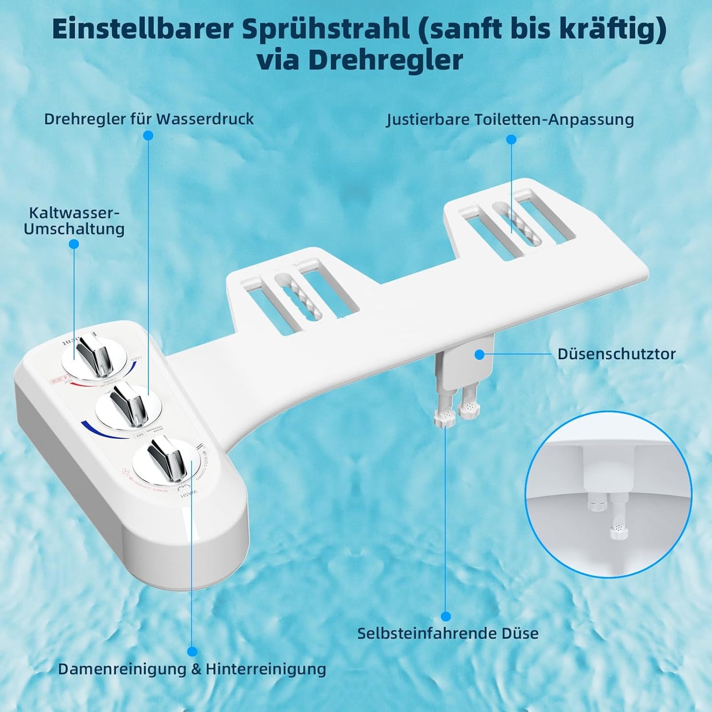 WC-Bidet-Aufsatz mit verstellbarem Wasserstrahl, Bidet Attachment (Verbinder 1/2")