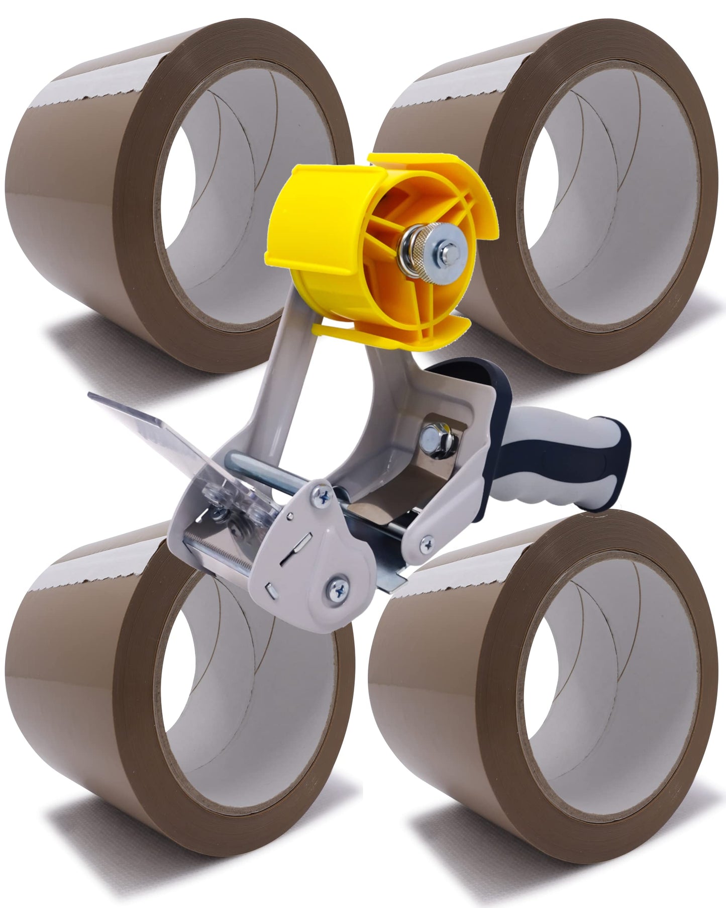 Paketbandabroller mit 4 Rollen PVC-Packband, 4 Rollen mit Abroller