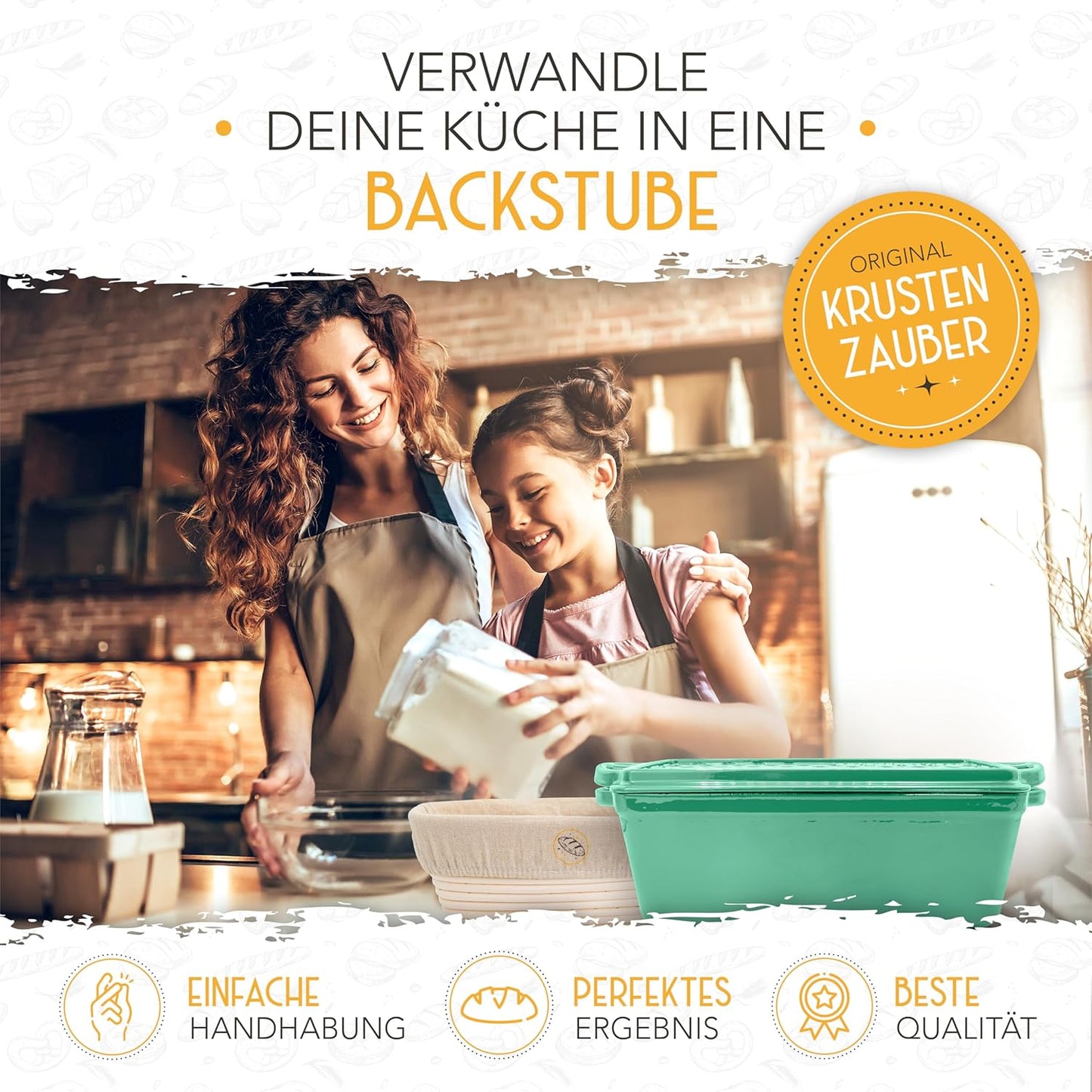 Brotbackfrom mit Deckel inkl. Gärkorb, Mintgrün Kastenform