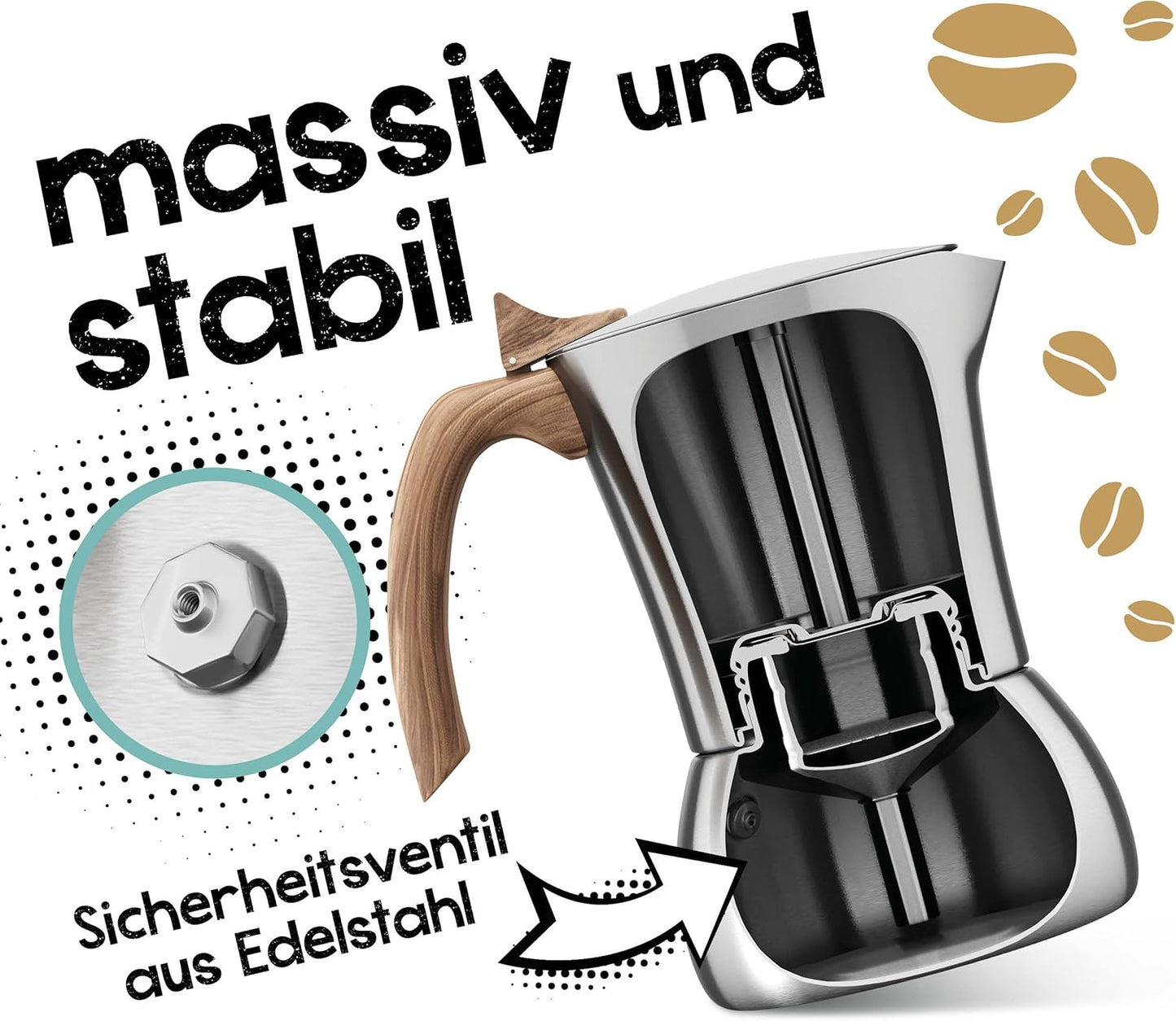 Espressokocher Flow mit Reduziersieb, Espressomaker FLOW 200ml + Sieb