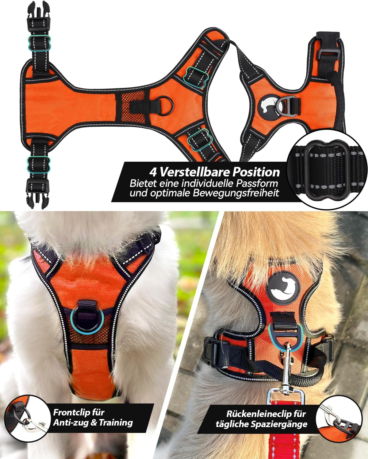 Reflektierendes Hundegeschirr, L (1er Pack) Orange