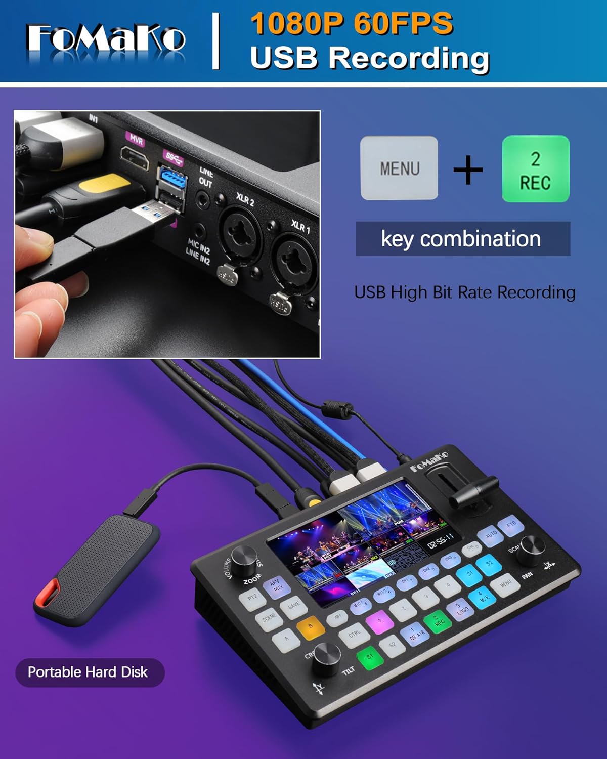 Video Mixer Switcher mit PTZ-Steuerung, 1080P 60FPS HDMI Video Switcher