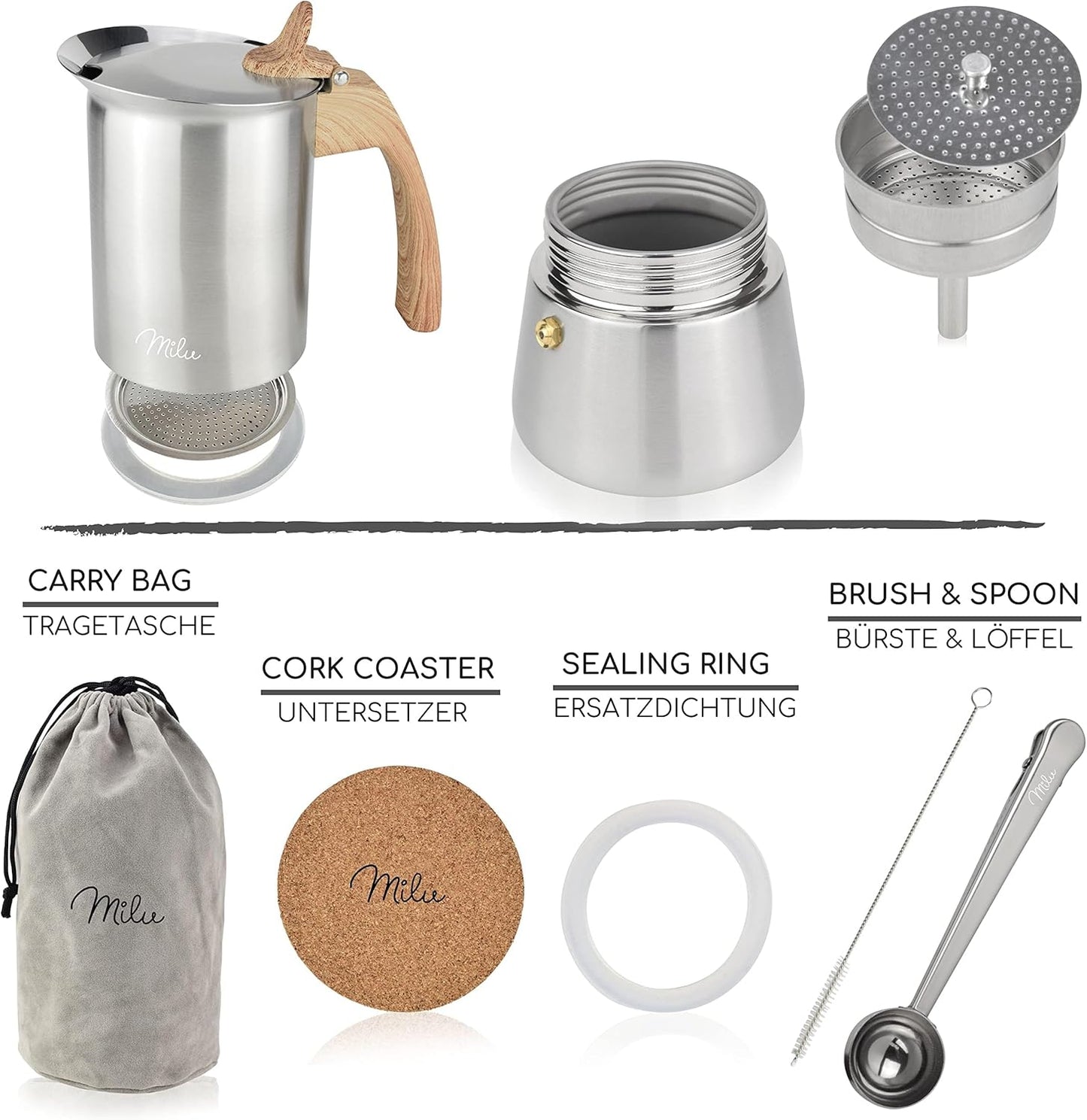 Espressokocher-Set für 2 Tassen, Holzoptik 2 Tassen (100 ml)