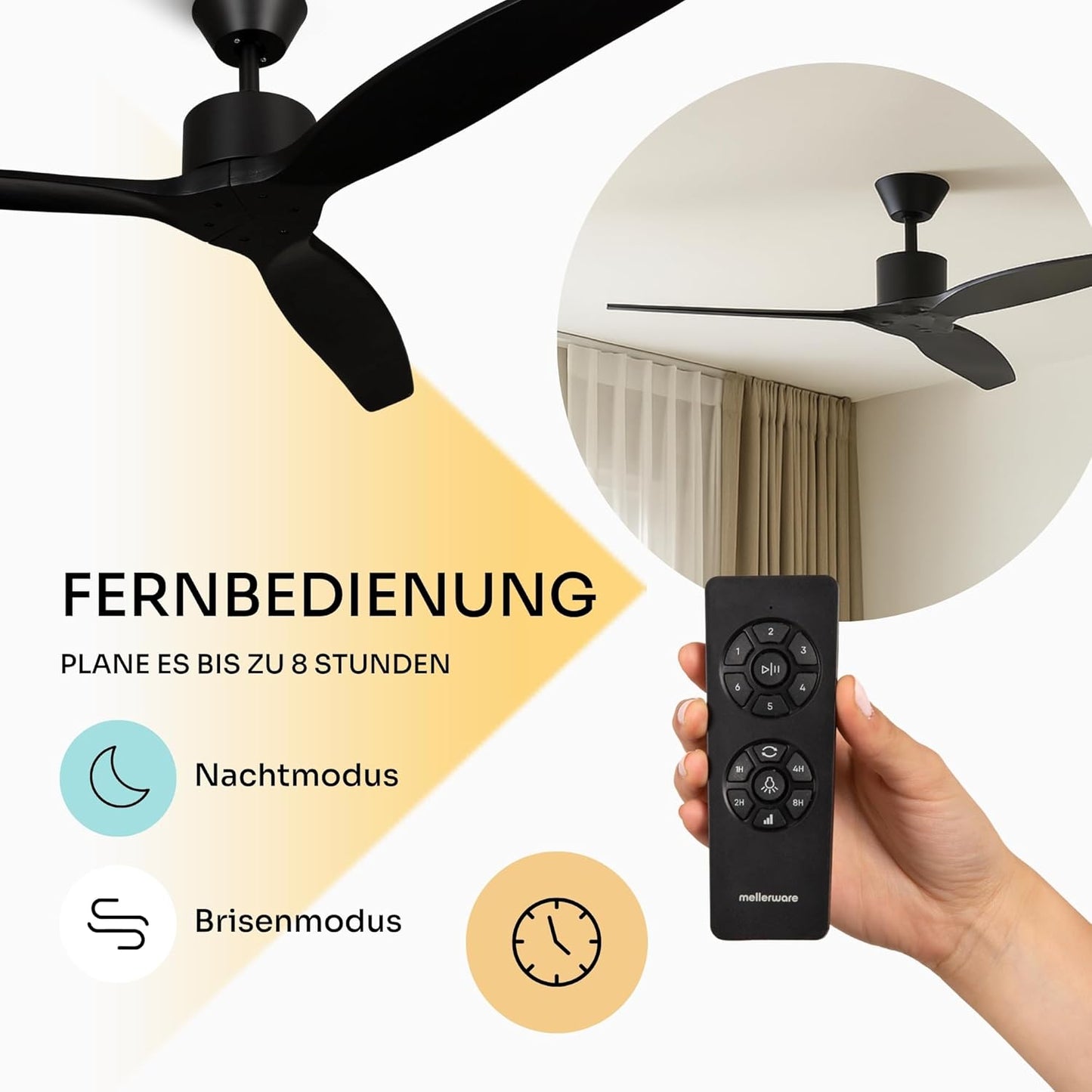 Deckenventilator mit Fernbedienung, Schwarz Ohne Licht