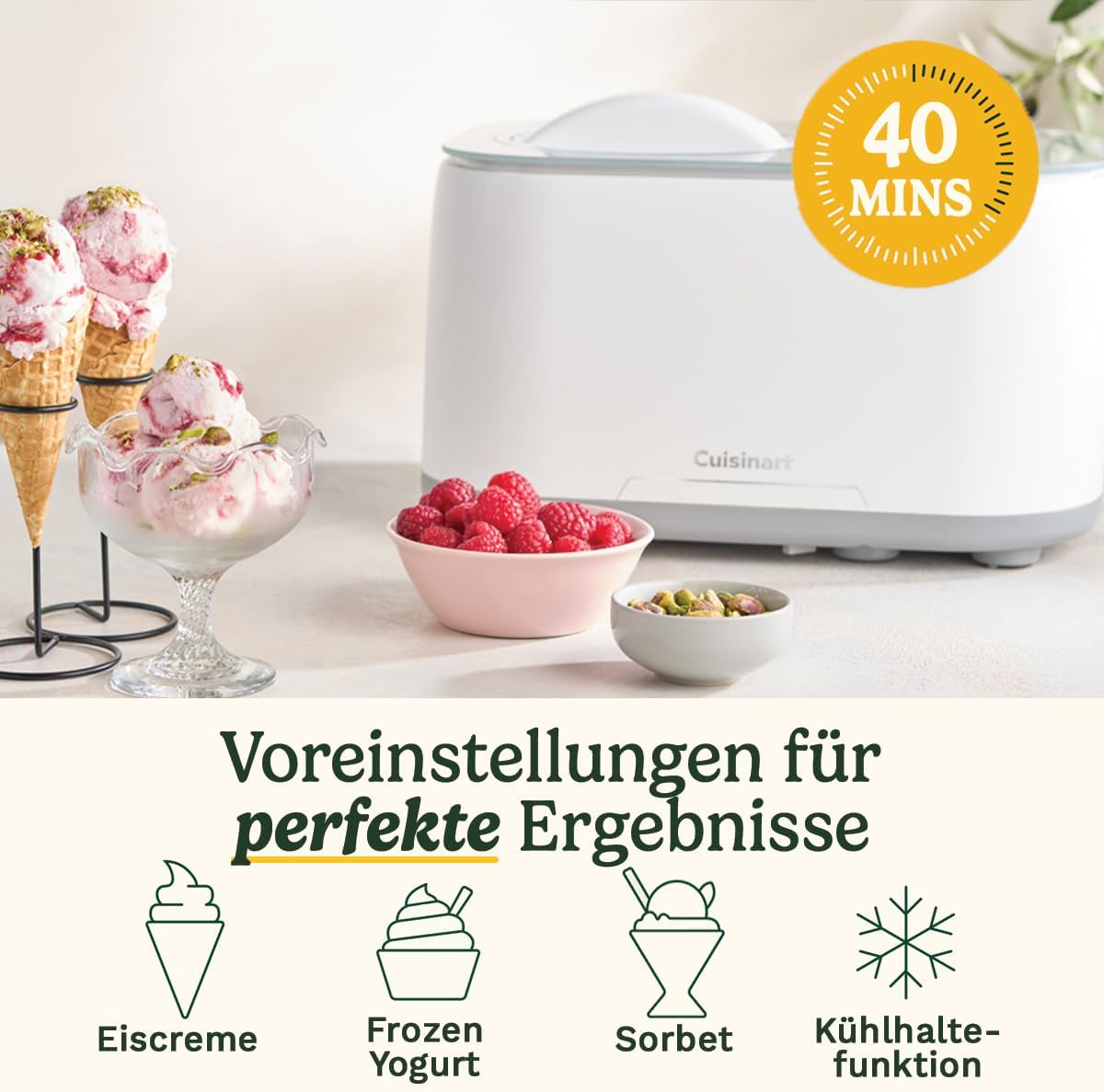Selbstkühlende Eismaschine mit 3 Voreinstellungen, FreezeEase, Selbstfrierend Weiss