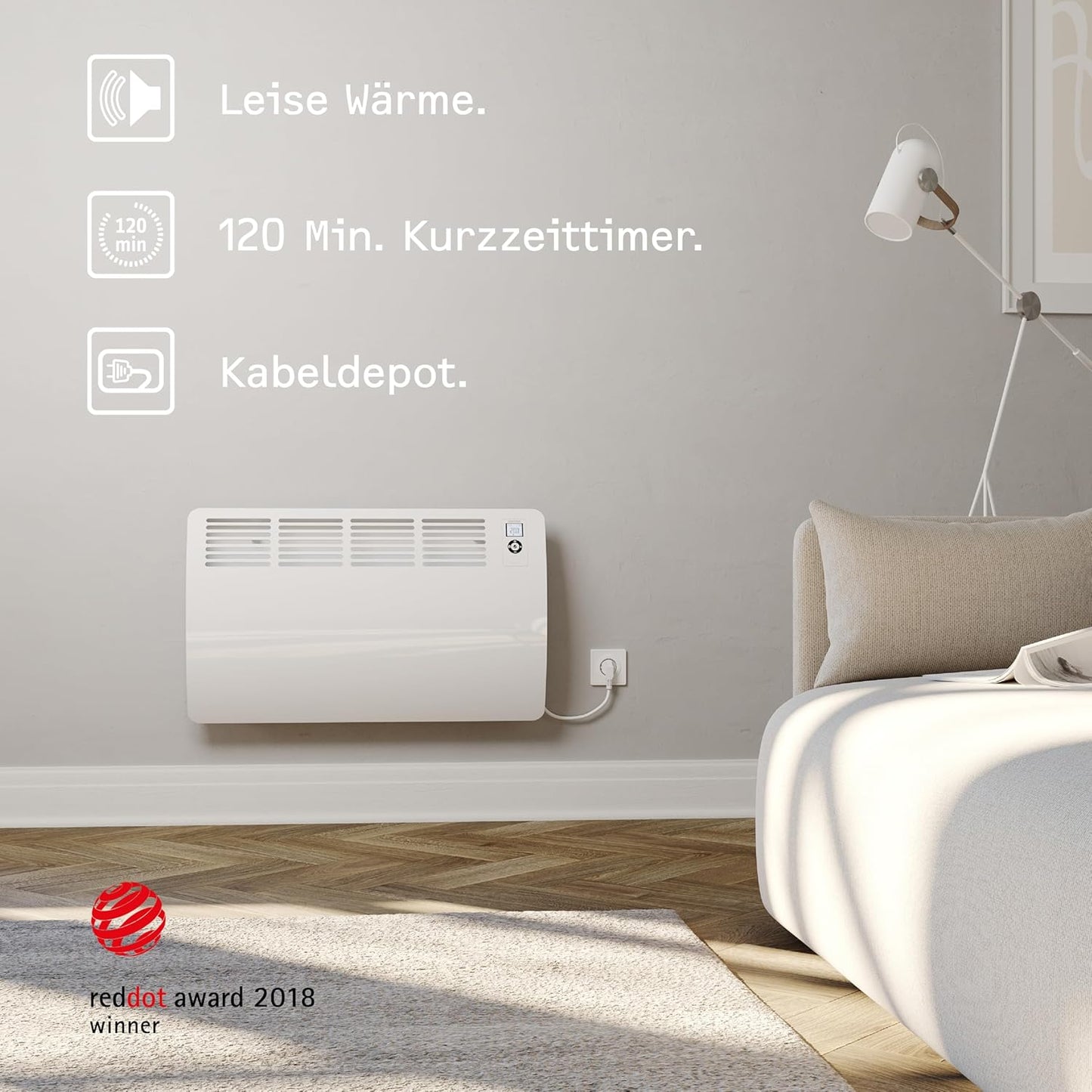 Elektroheizung CON 5 Premium, für ca. 6 m² Aluminiumfront und 120.Min.-Timer Wandmontage 2024