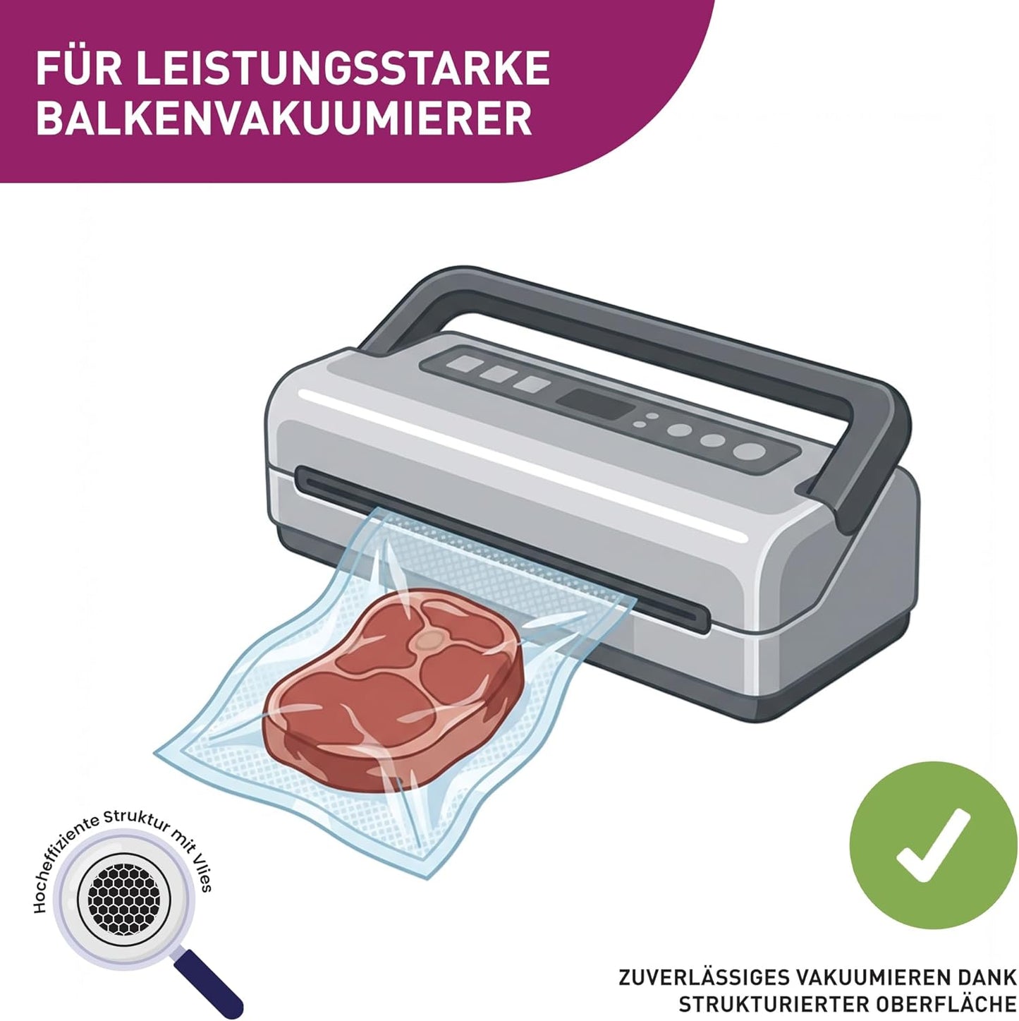 Vakuumierbeutel-Set, 100 Stück, 16 x 25 cm 100 Beutel Transparent