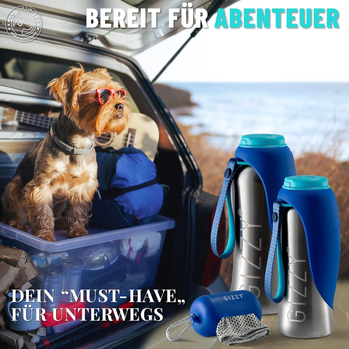 Trinkflasche für Hunde für unterwegs, Ozeanblau 500 ml