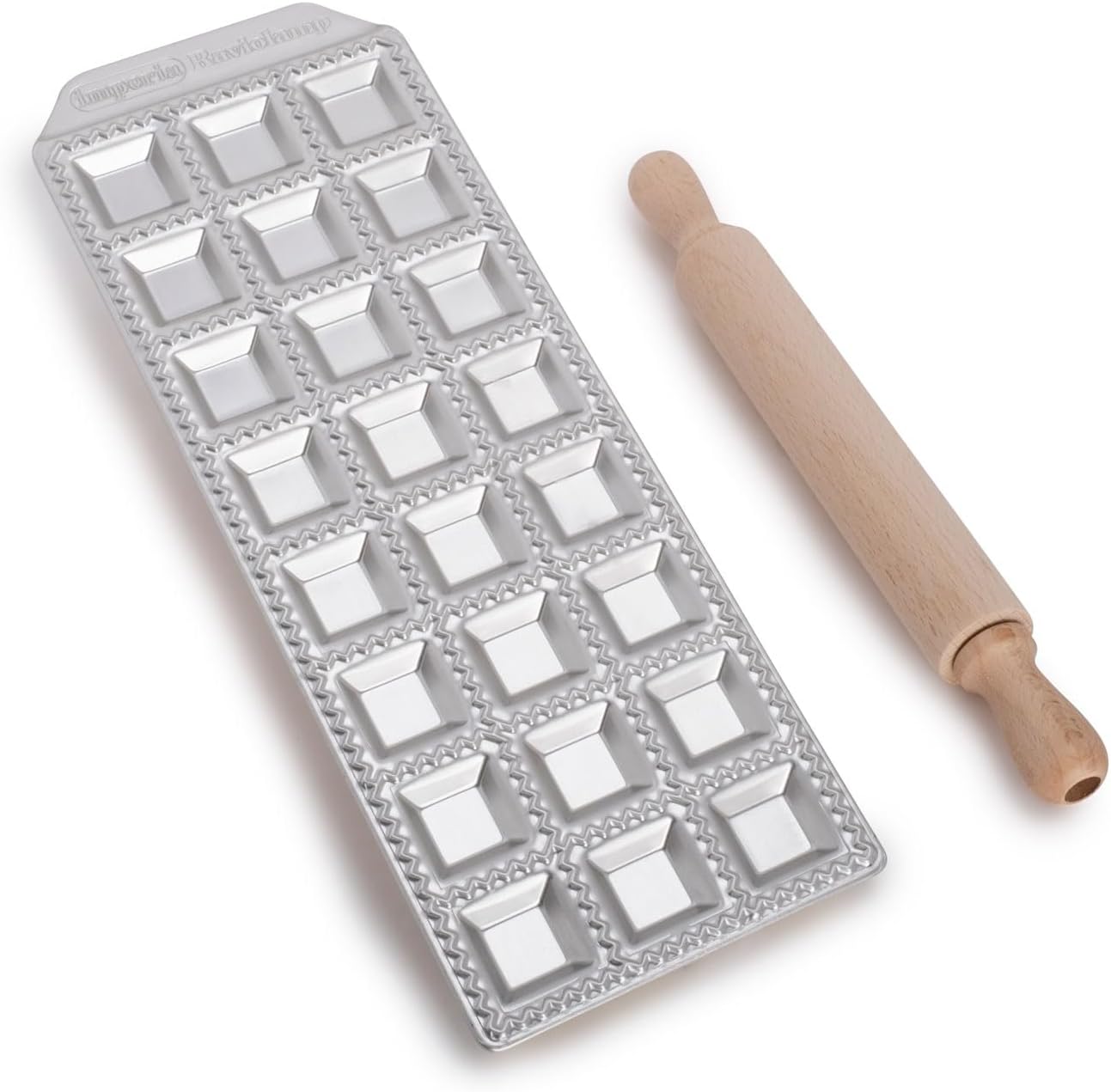Ravioliform mit Nudelholz, 24 klassische Ravioli