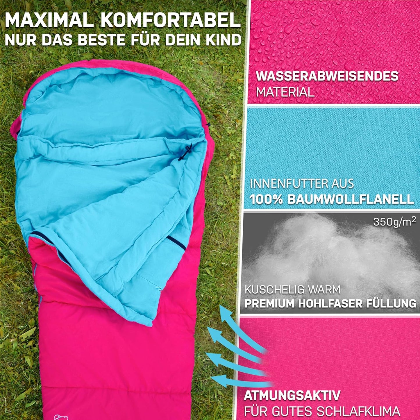 Kinderschlafsack Mumienschlafsack bis 145 cm, Rosa/Eisblau