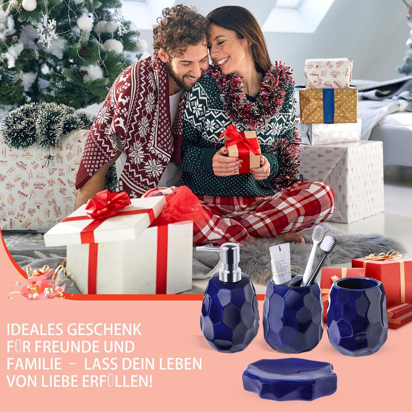 4-teiliges Badezimmer-Zubehör-Set, Dunkelblau