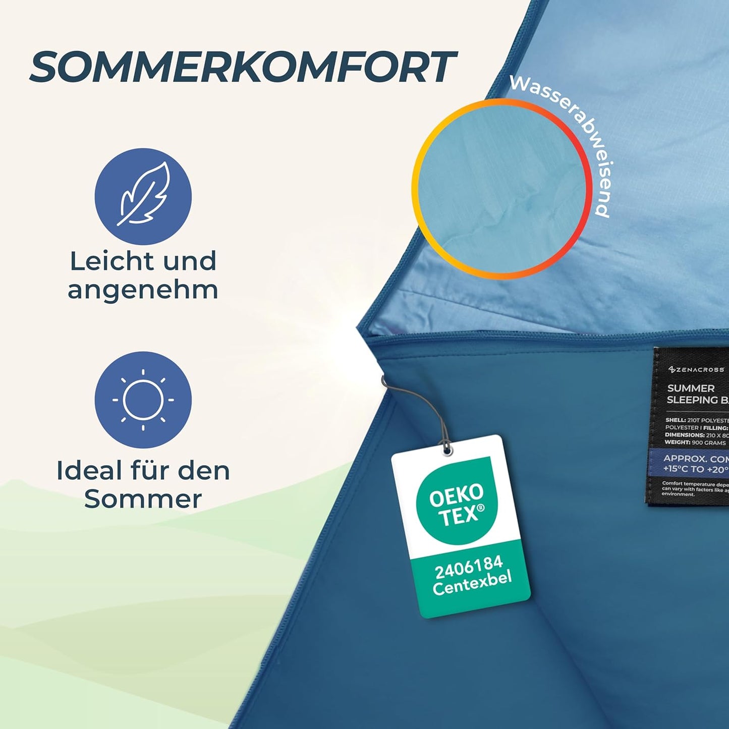 Ultraleichter Sommerschlafsack, Blau