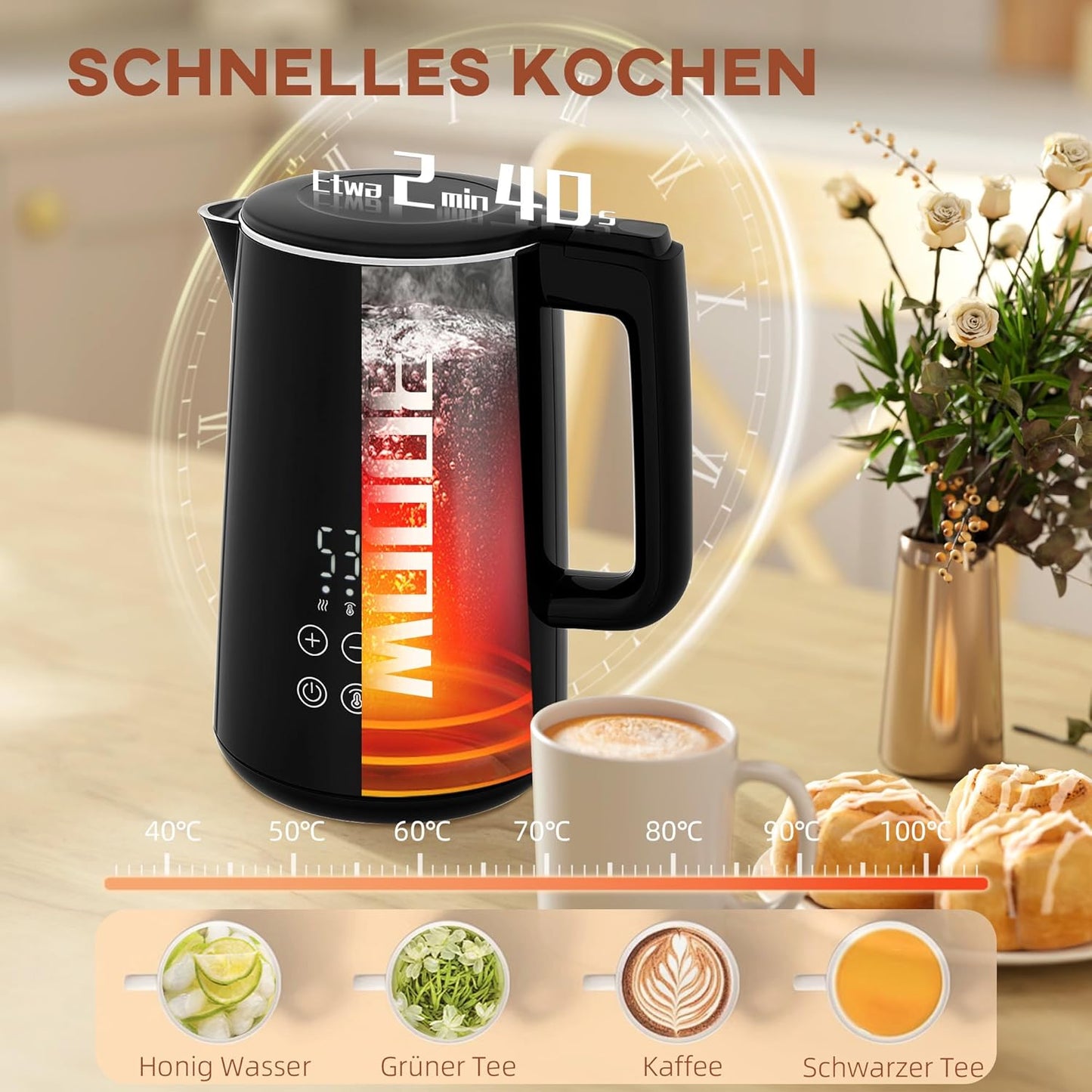 Wasserkocher & Toaster Set, Schwarz