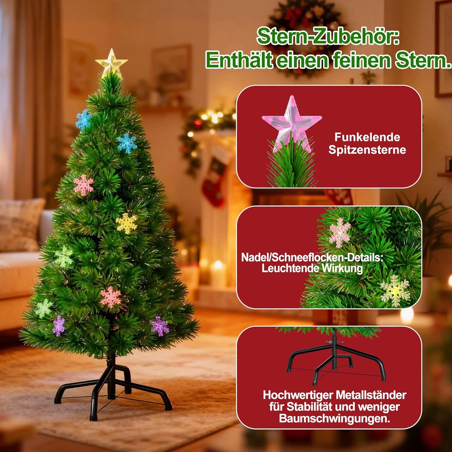 Künstlicher Weihnachtsbaum 210 cm mit LED-Schneeflocken, Led Schneeflocken Weihnachtsbaum 210cm