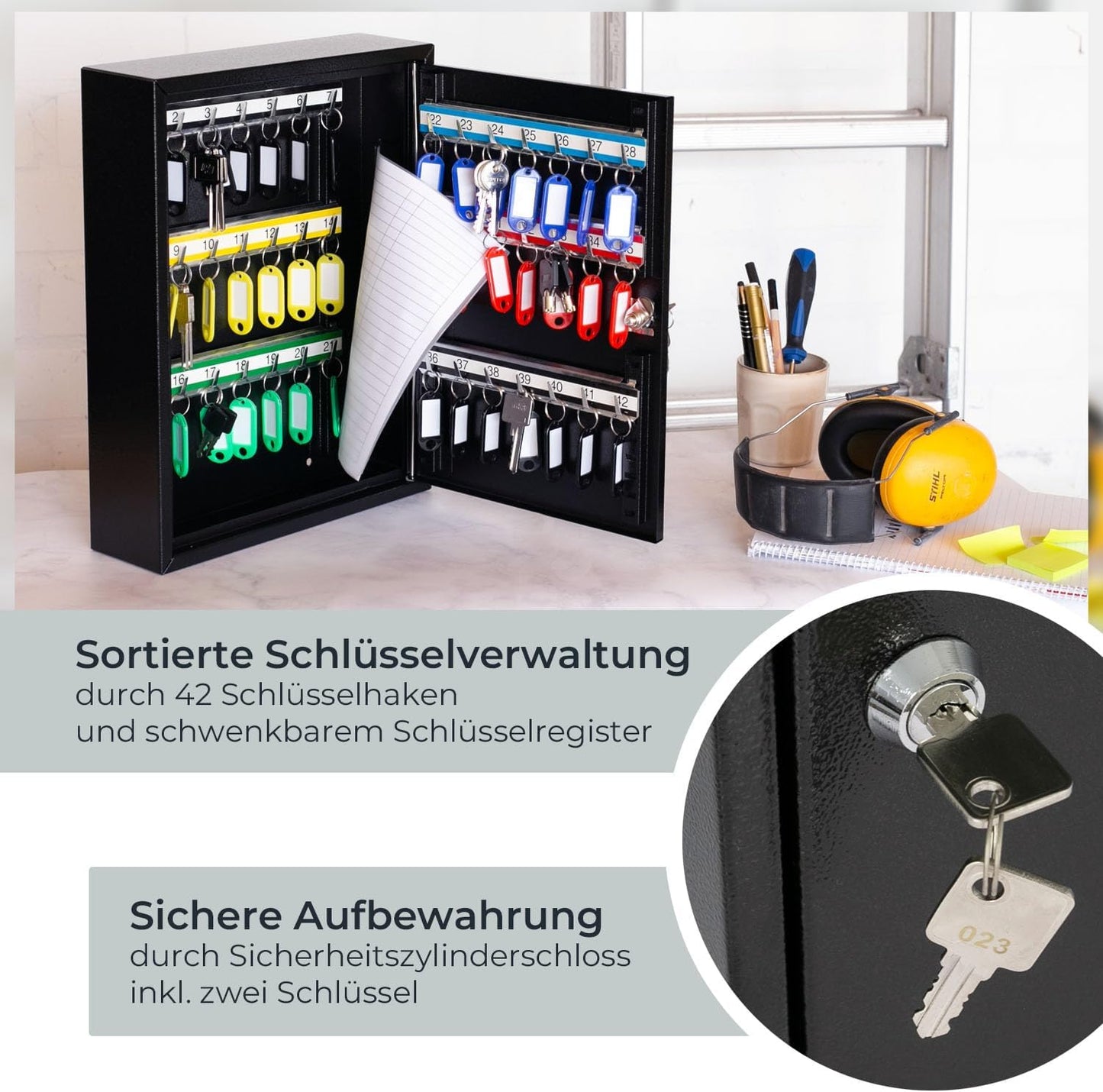 Abschliessbarer Schlüsselschrank mit 42 Haken, Schwarz 42 Haken