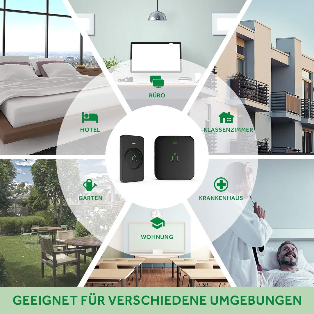 Funkklingel mit 52 Melodien und LED-Anzeige, Schwarz