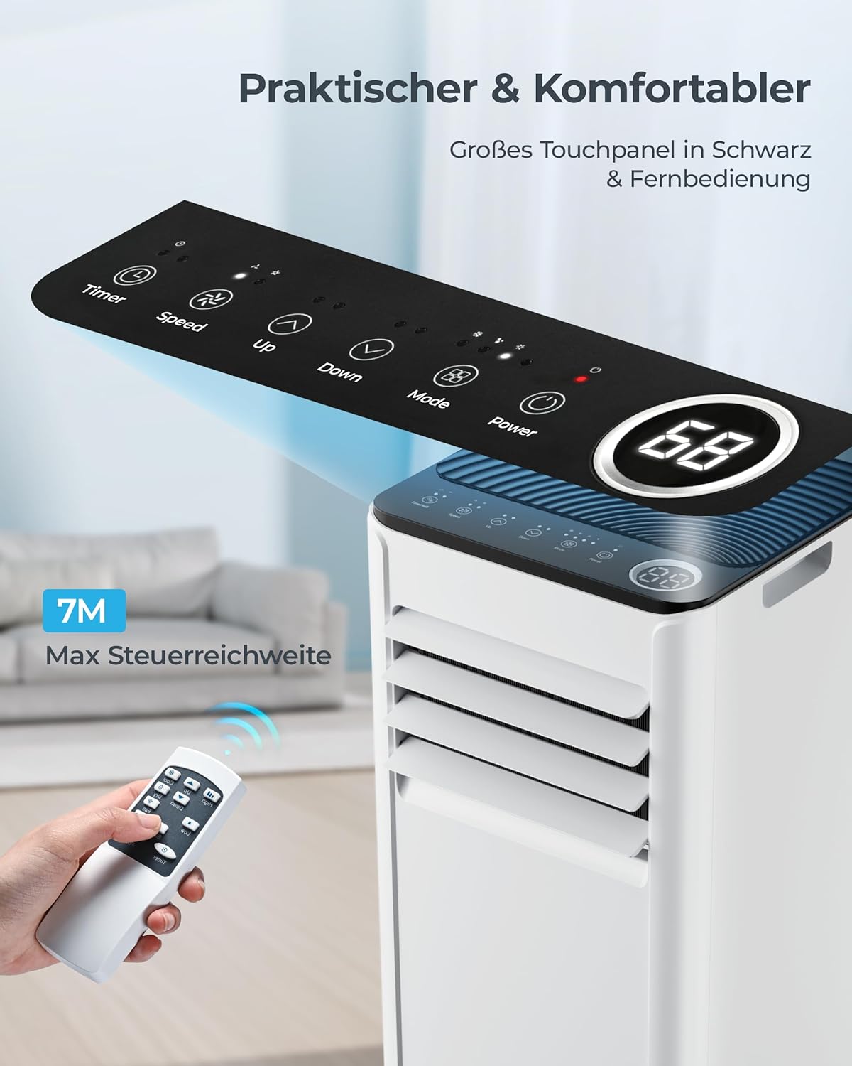 Mobiles Klimagerät 4-in-1 mit Abluftschlauch, 7000