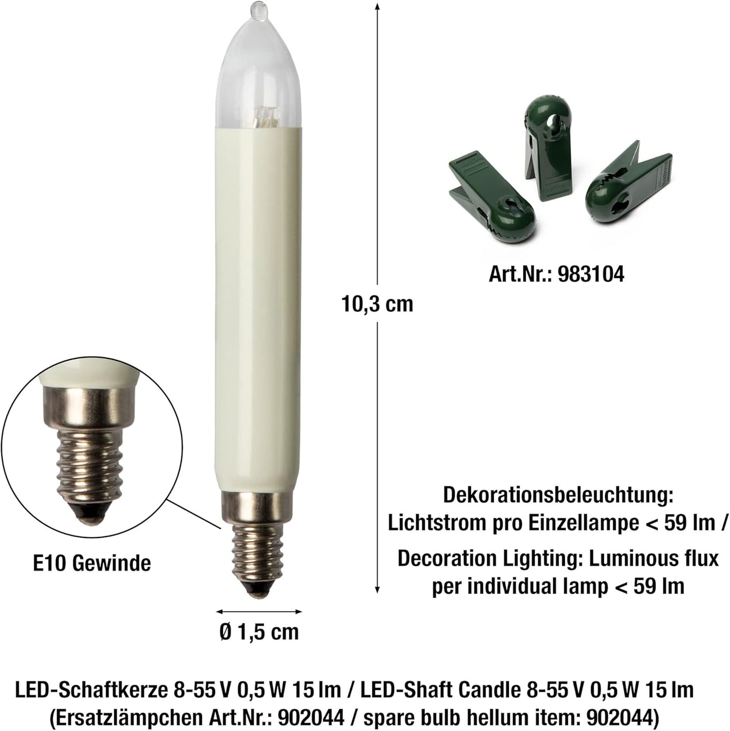 Weihnachtsbaum LED-Lichterkette mit Clip (20 Lichter), 20 luci / 13,3 m illuminati | Ohne Flackereffekt