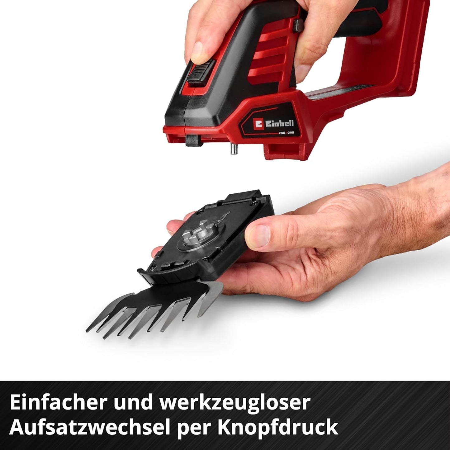 Akku-Gras-/Strauchschere 3 in 1, inkl. Harkenaufsatz