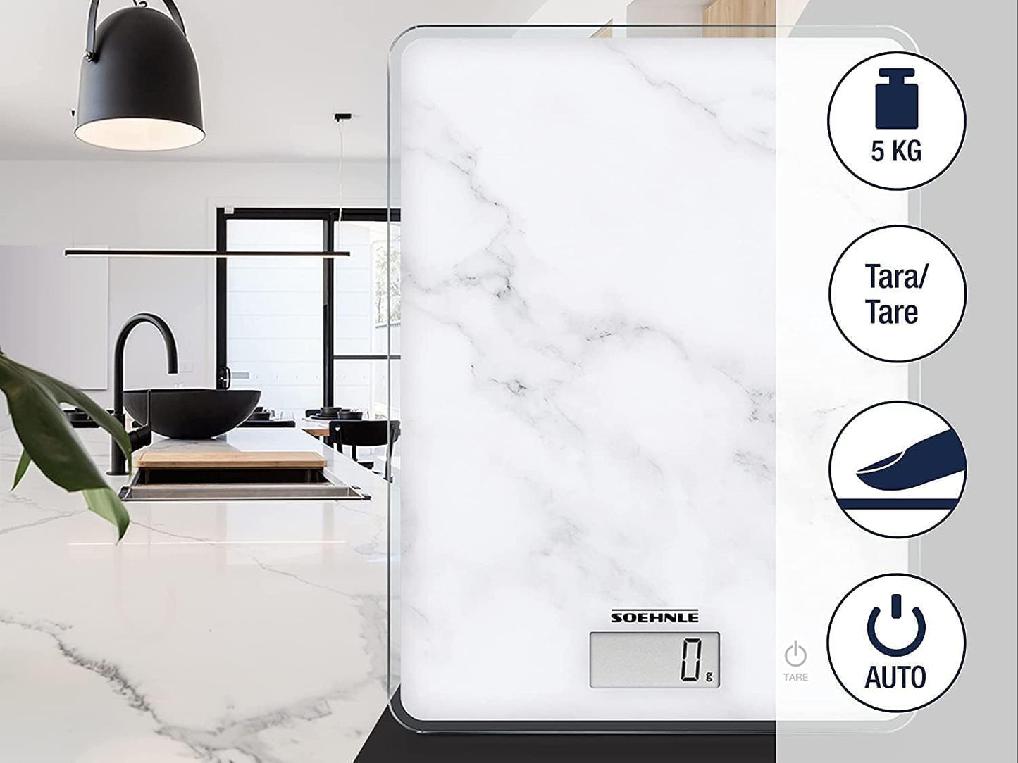 Digitale Küchenwaage mit Sensor-Touch-Funktion, Marmor 300