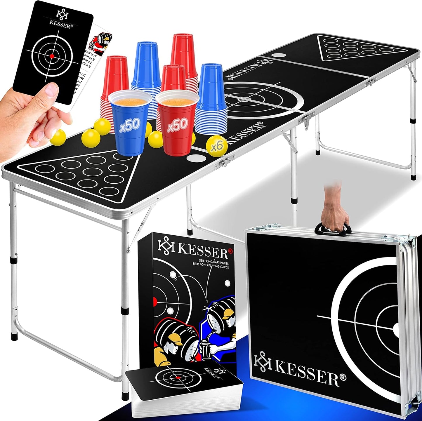 Bier Pong Tisch Set Classic mit Kartenspiel und Zubehör, Classic + Kartenspiel