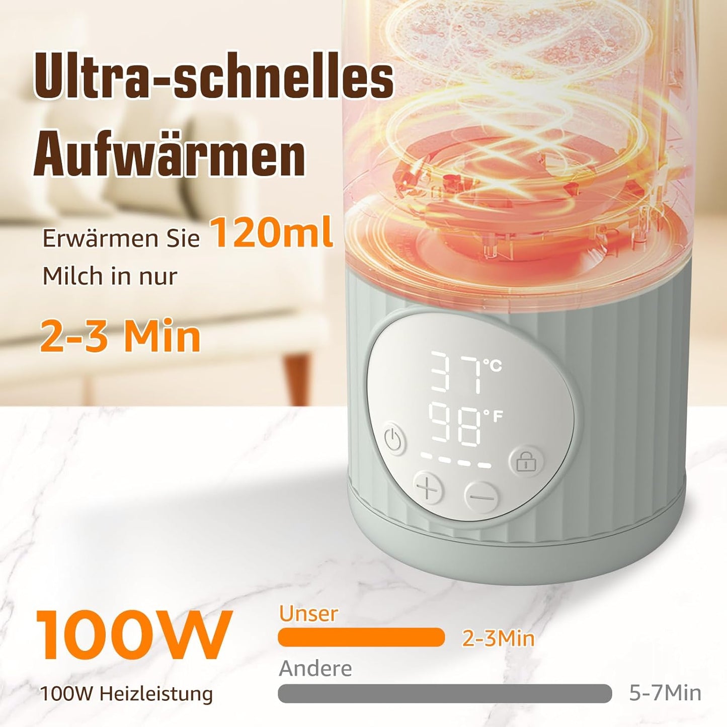 Tragbarer Baby Flaschenwärmer, Grau