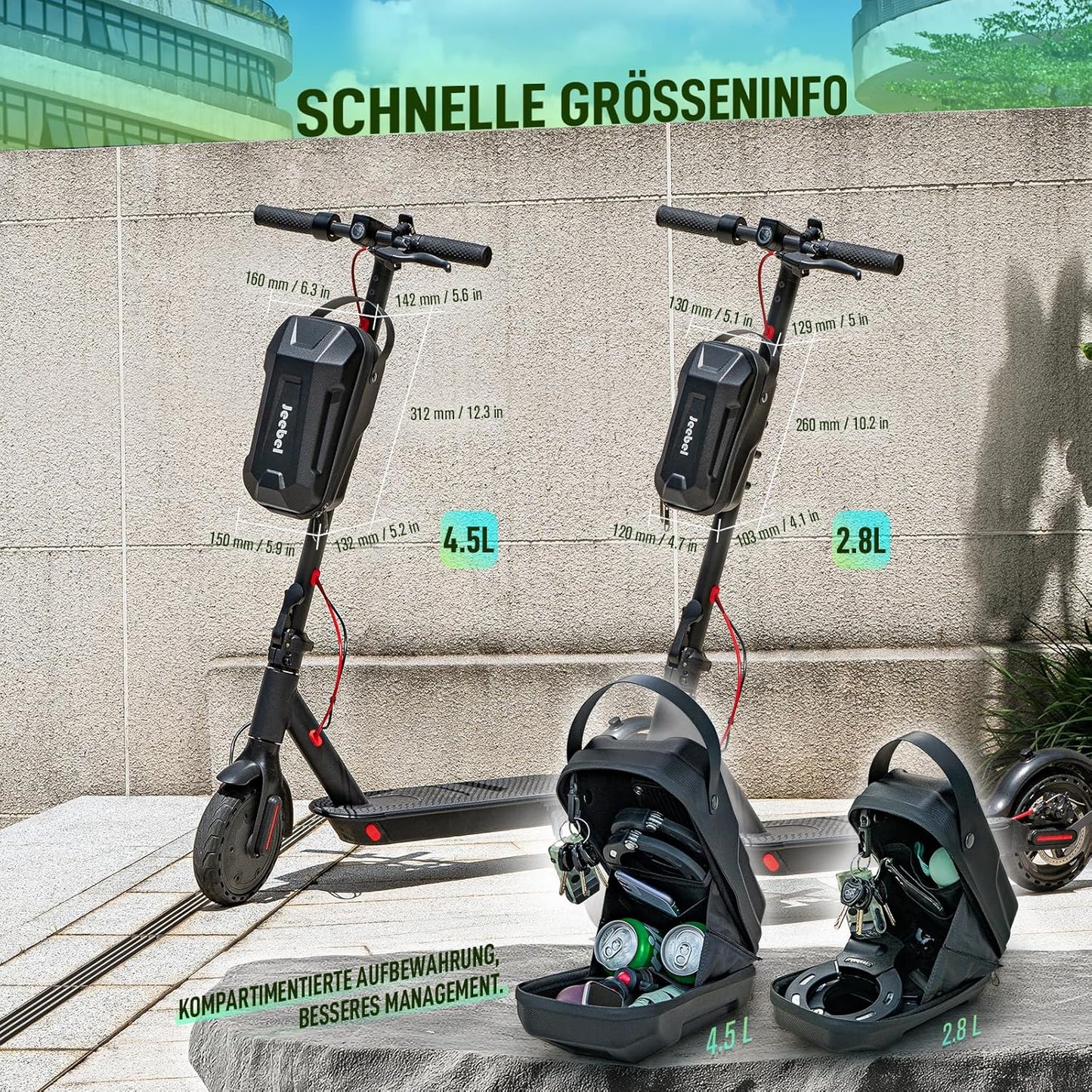 E-Scooter Tasche & Fahrradschloss Set, 2,8l mit Schloss/ Schnellspanner D