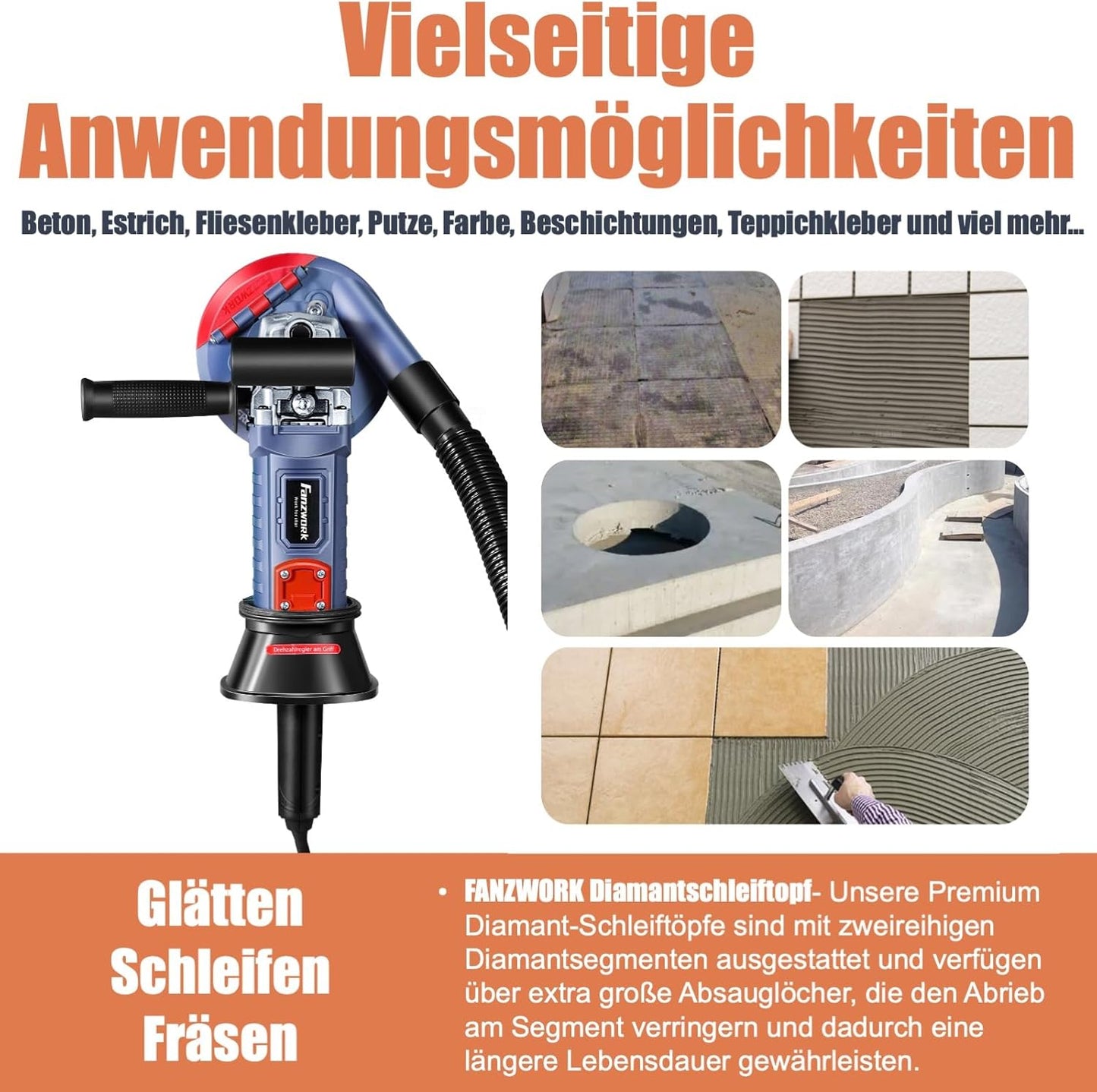 Betonschleifer-Set mit Drehzahlregelung, T-Model/125mm