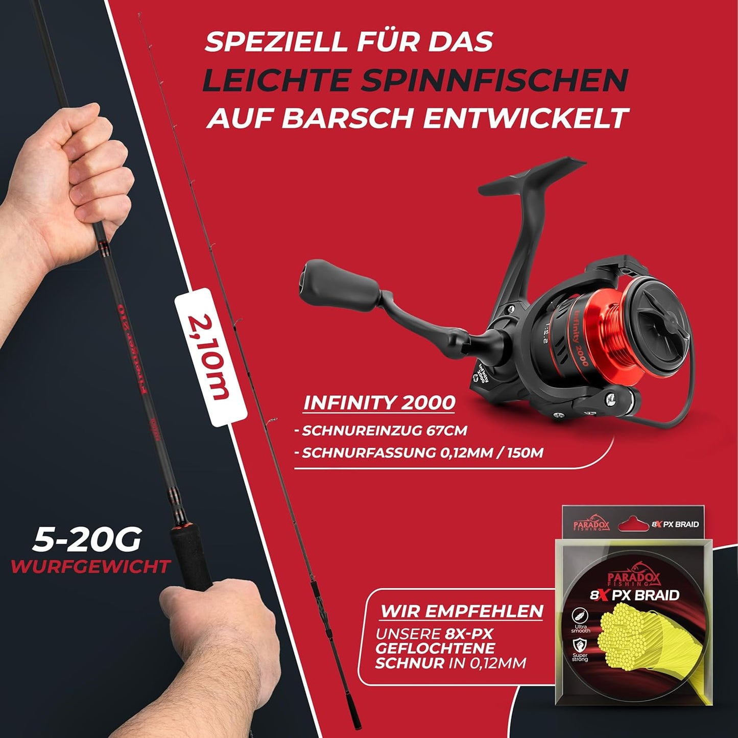Firetiger Spinnrute, 2,1m 5-20g + 2000 Rolle Rute und Rolle