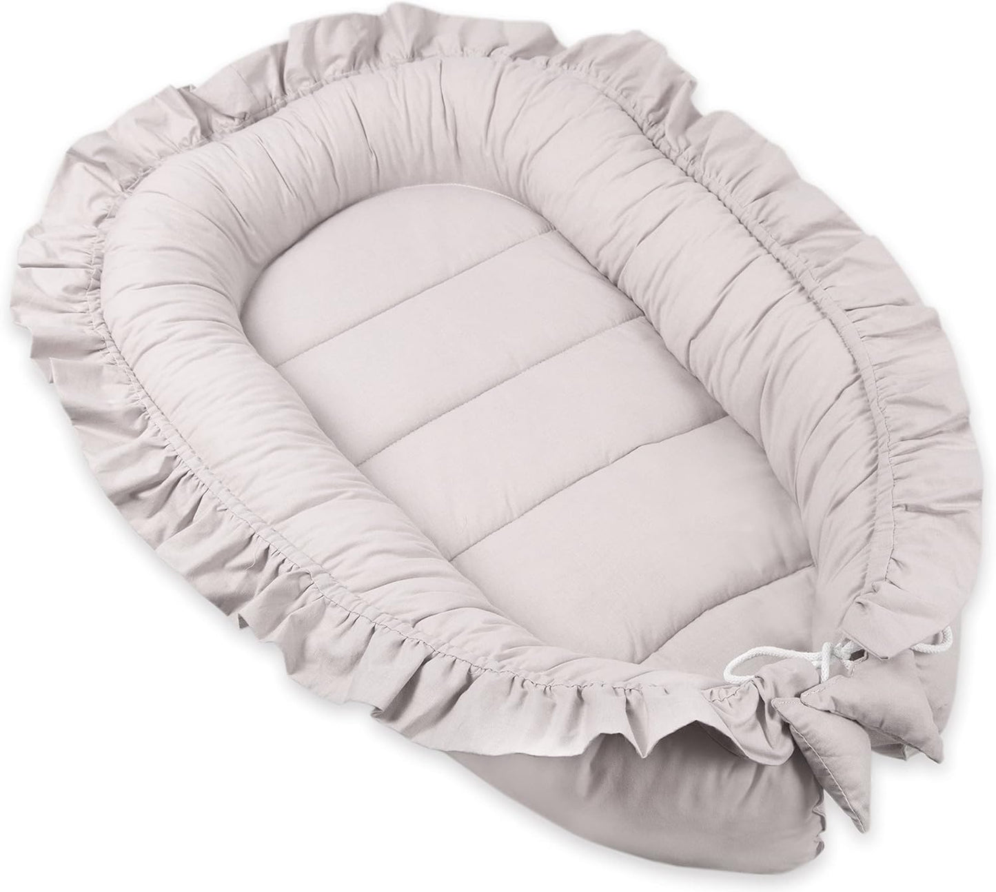 Babynest mit Rüschen für Neugeborene 100% Baumwolle, Grau